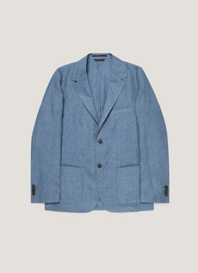 Neo goth looks Men's Linen Blazer in Soft Denim Melange Variable Baffle Sizing Weatherproof Layer Men's Linen Blazer in Soft Denim Melange