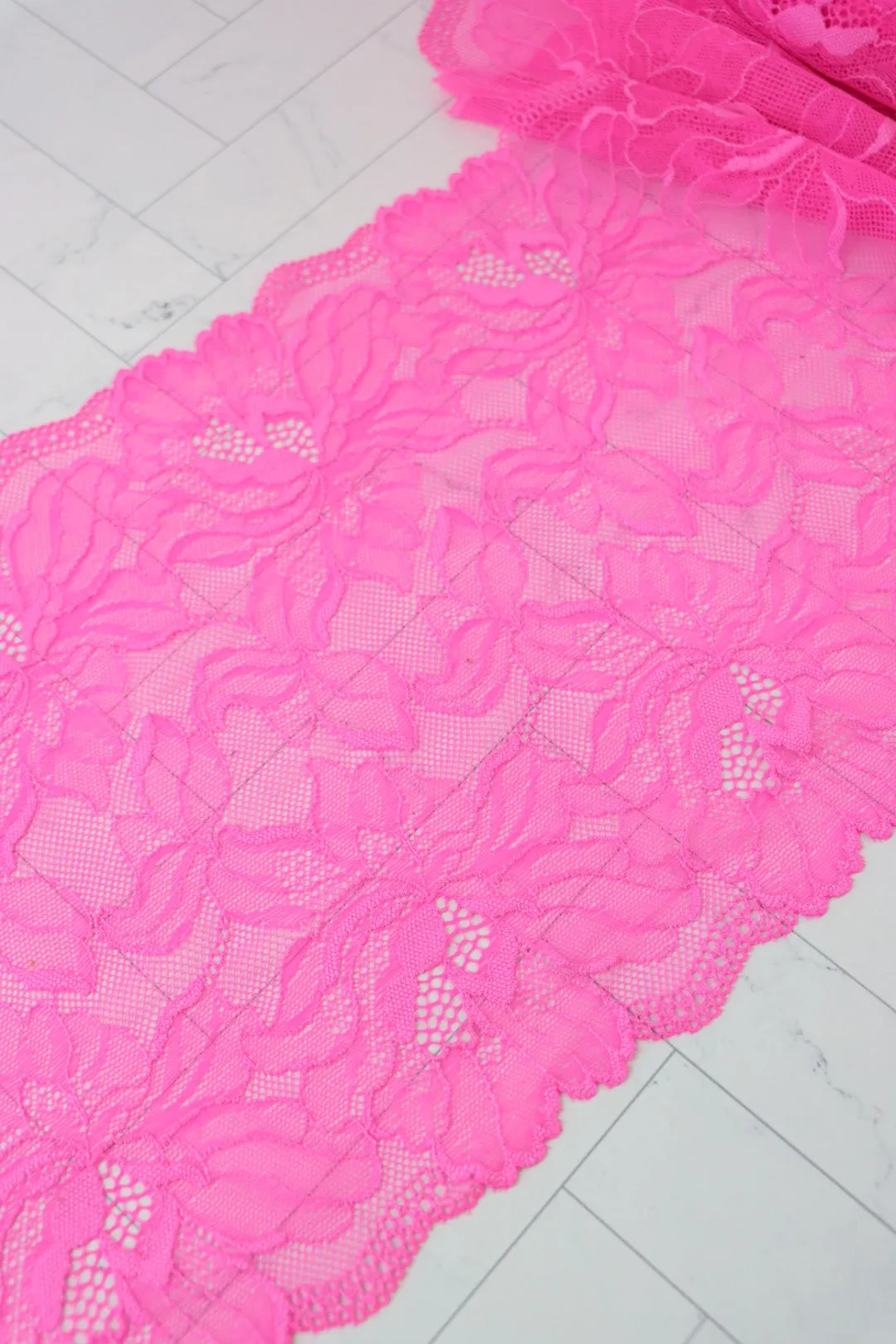 Neon Crystal Pink 8.75" Wide Stretch Lace