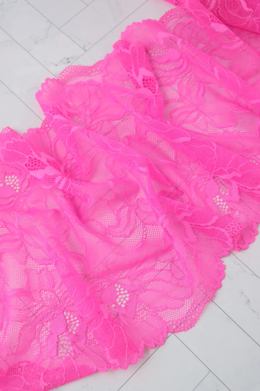 Neon Crystal Pink 8.75" Wide Stretch Lace
