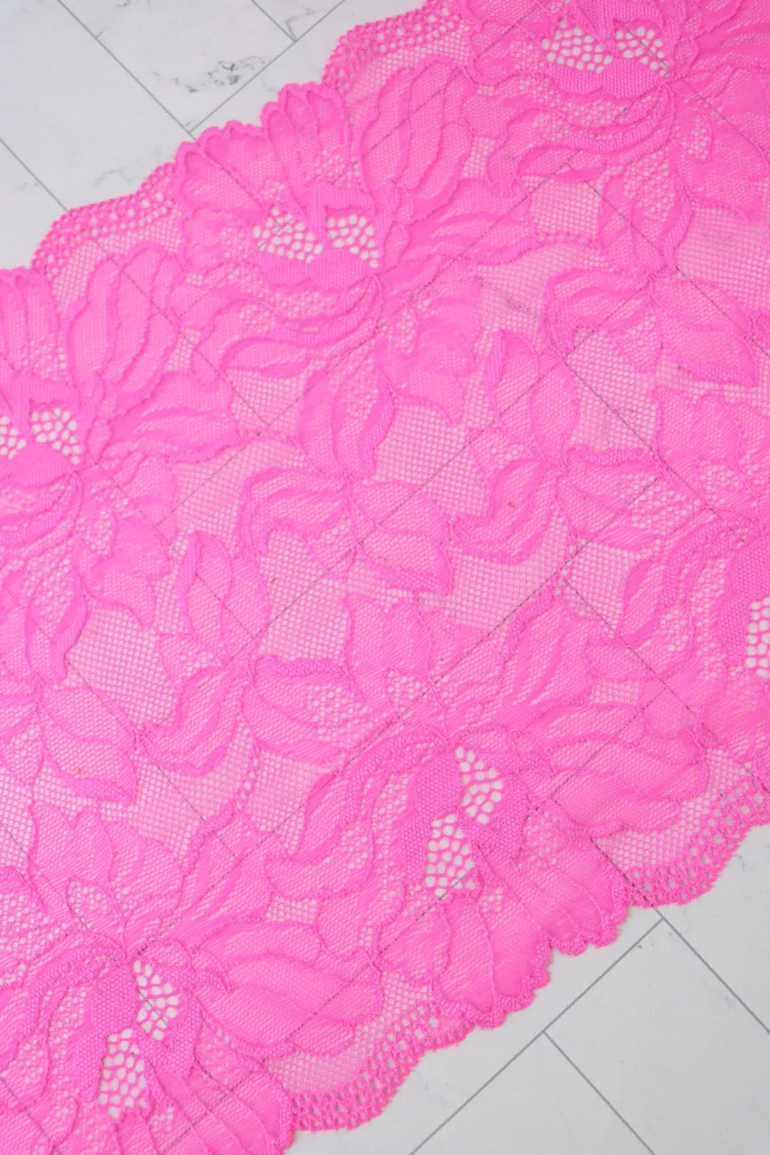 Neon Crystal Pink 8.75" Wide Stretch Lace
