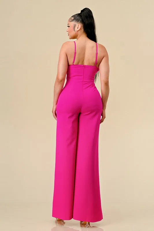 Neon Pink Side Ruffle Accented Jumpsuits