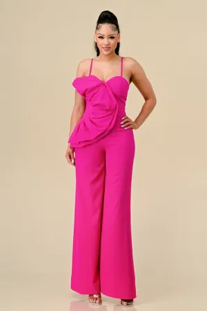Neon Pink Side Ruffle Accented Jumpsuits