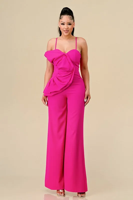 Neon Pink Side Ruffle Accented Jumpsuits