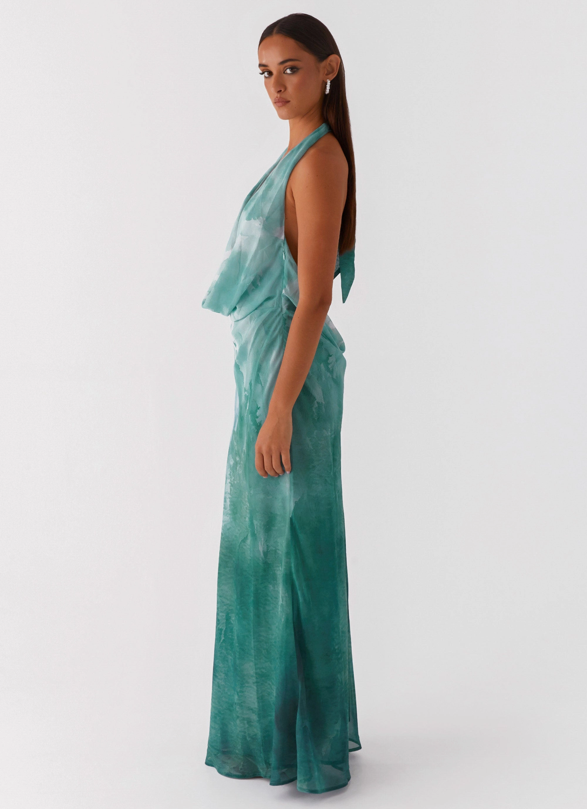 Coral Soft Baby-Shower Nerissa Cowl Neck Maxi Dress - Green Tie Dye