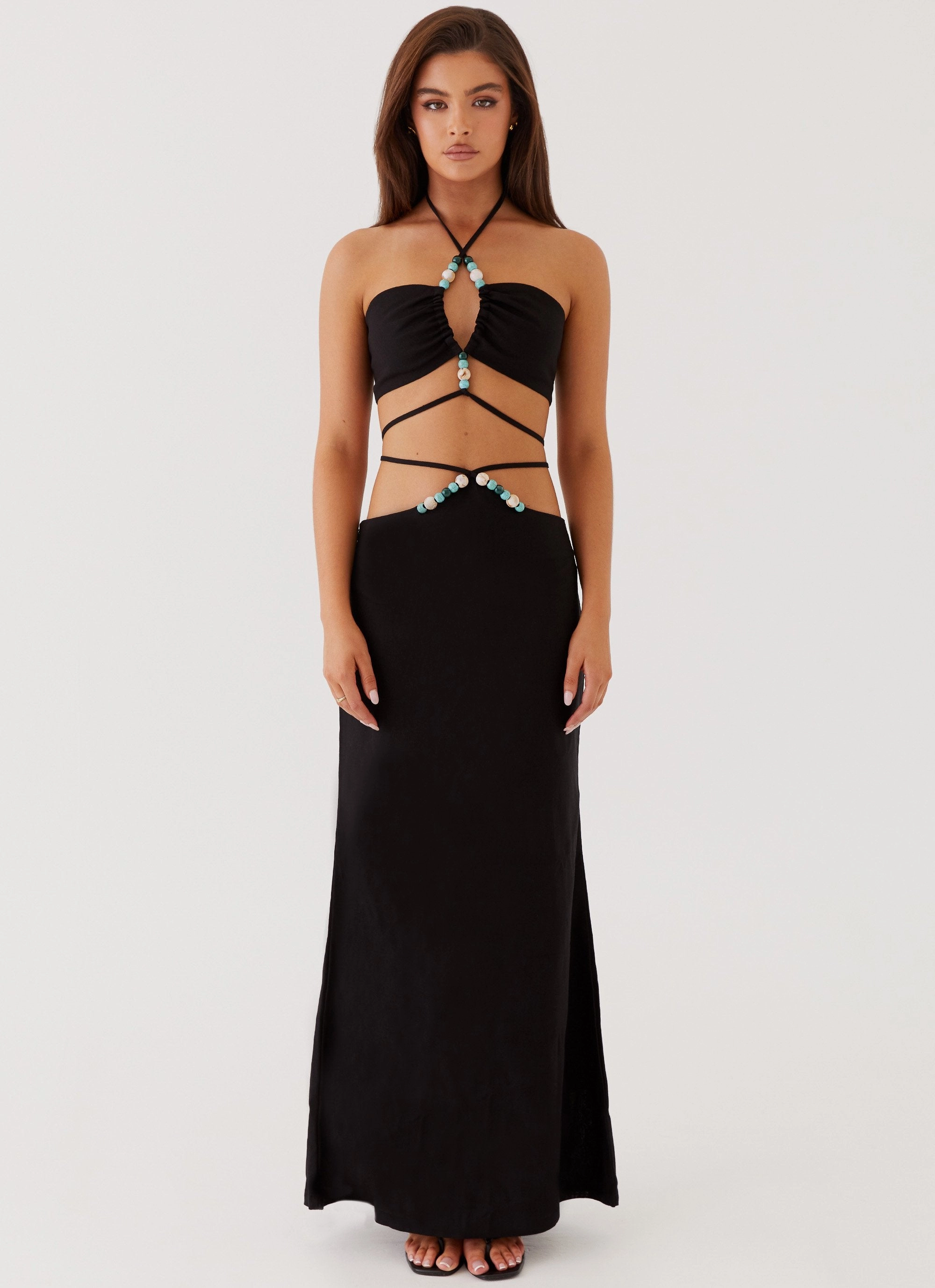 Neveah Beaded Halter Top - Black OdorResistant Coating UVProtectionCoating