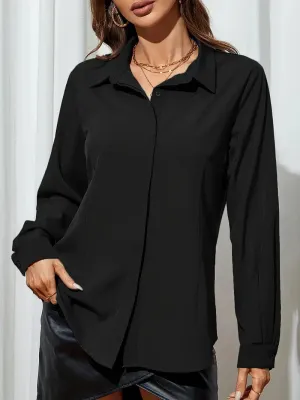 NEW Chic Women's Easy-Care Long Sleeve Blouse - Durable Button-Up Shirt for Work & Casual, Timeless Solid Color, Black, Sz XL, Retails $70