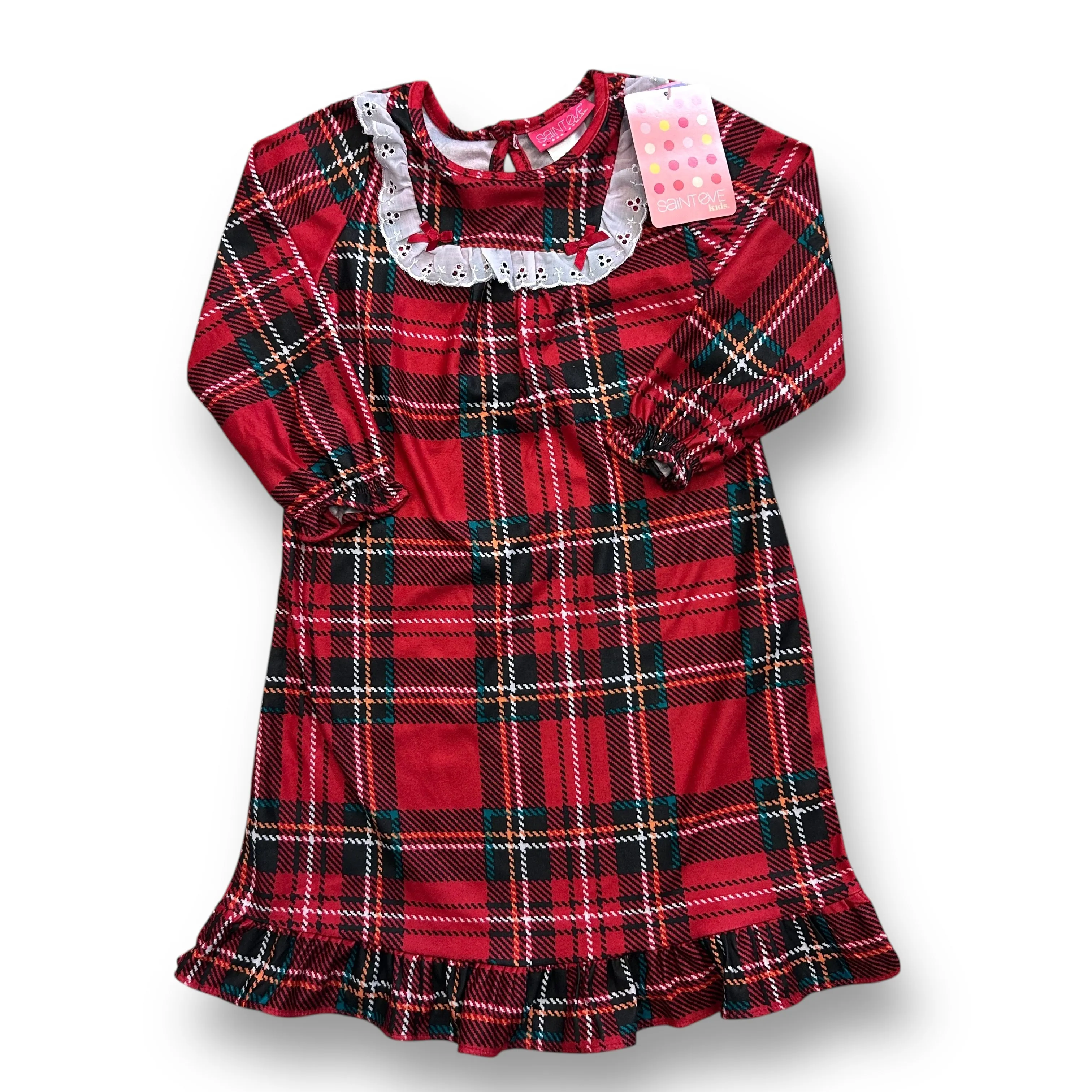NEW! Girls Saint Eve Size 3T Red Plaid Lace Trimmed Christmas Pajamas