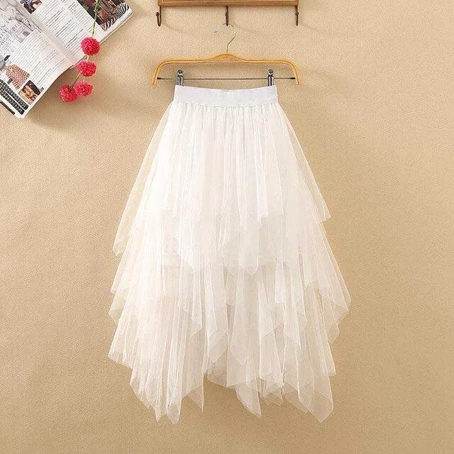 NiceMix 2020 Rushed Hot Sale Knee-length Chinese Style Solid Spring Of Women's Elastic Waist Irregular Gauze Ball Gown Mesh Skir
