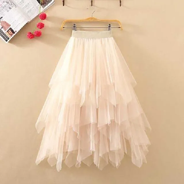 NiceMix 2020 Rushed Hot Sale Knee-length Chinese Style Solid Spring Of Women's Elastic Waist Irregular Gauze Ball Gown Mesh Skir