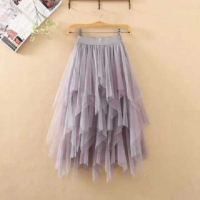 NiceMix 2020 Rushed Hot Sale Knee-length Chinese Style Solid Spring Of Women's Elastic Waist Irregular Gauze Ball Gown Mesh Skir