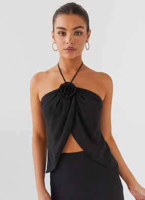Nightfall Rose Tie Top - Midnight SeamlessShoulder Engineering StretchFit Nightfall Rose Tie Top - Midnight