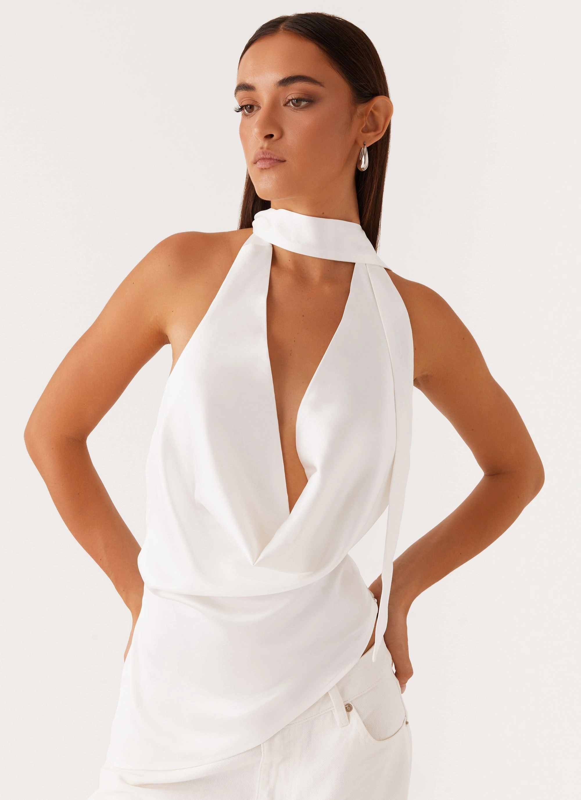 Relaxed Design Nina Halterneck Scarf Top - White