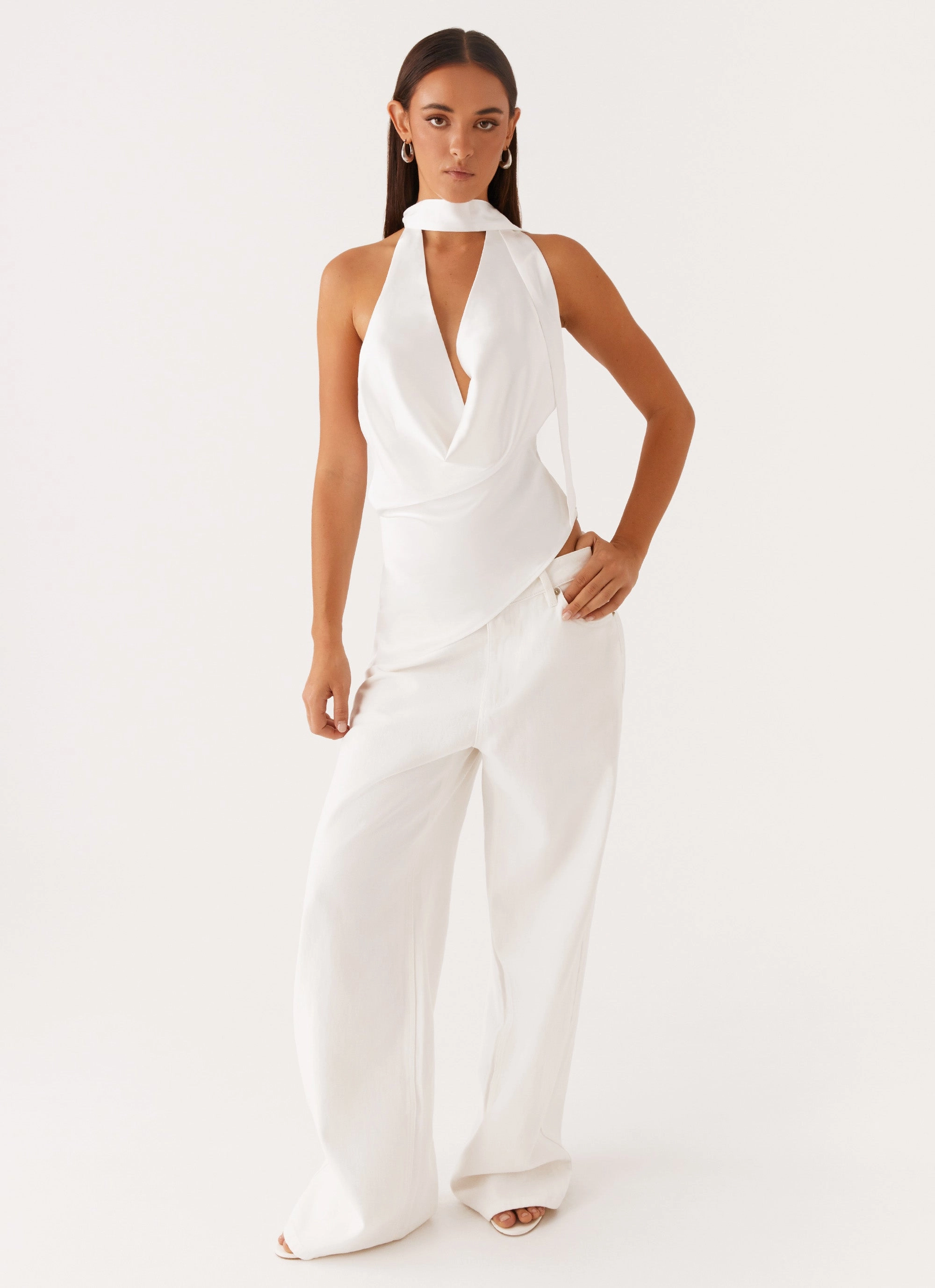 Nina Halterneck Scarf Top - White Stay Cool Technology LatticeKnit