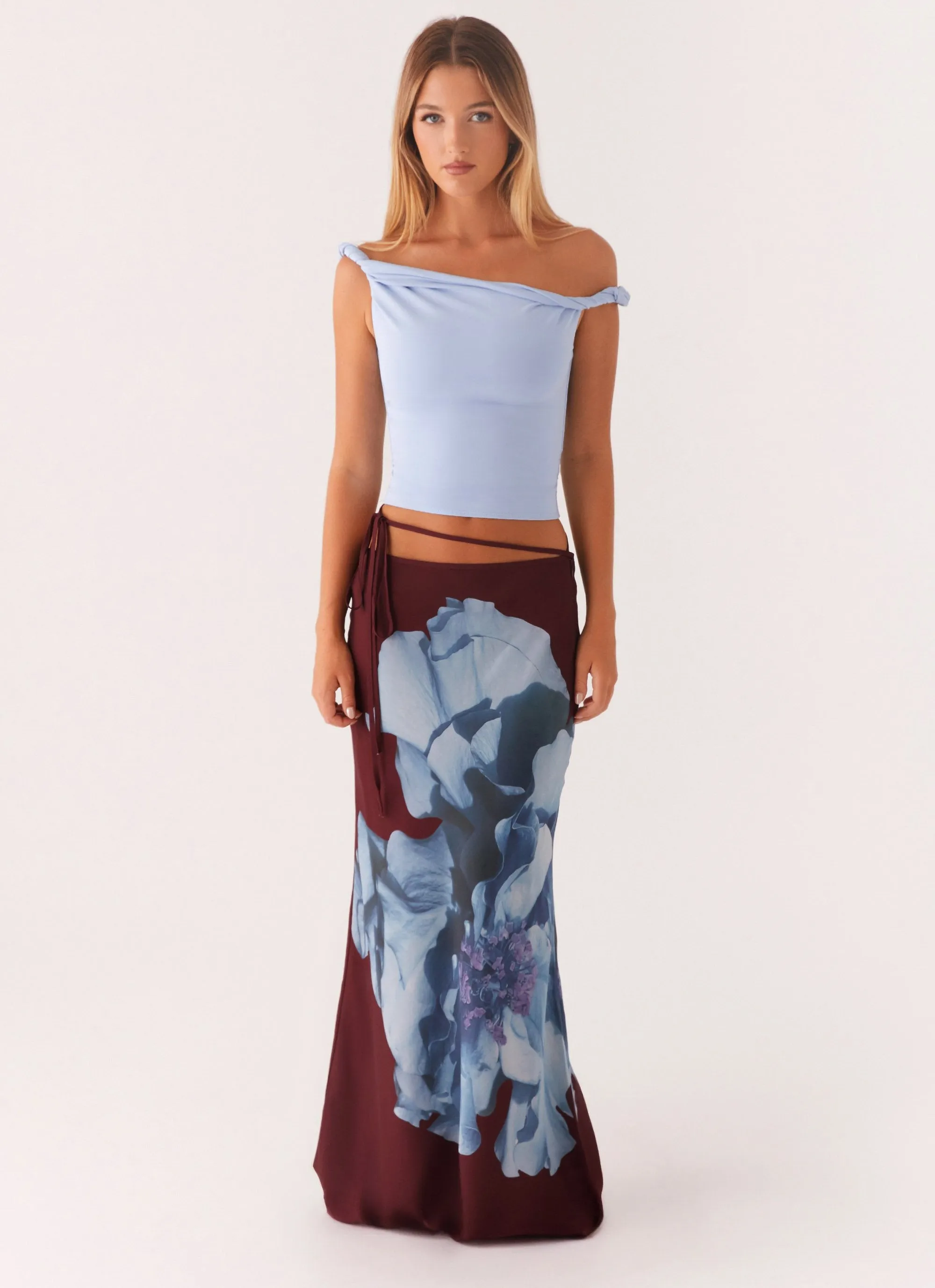 Soft Finish Michelle Maxi Skirt - Maroon Print