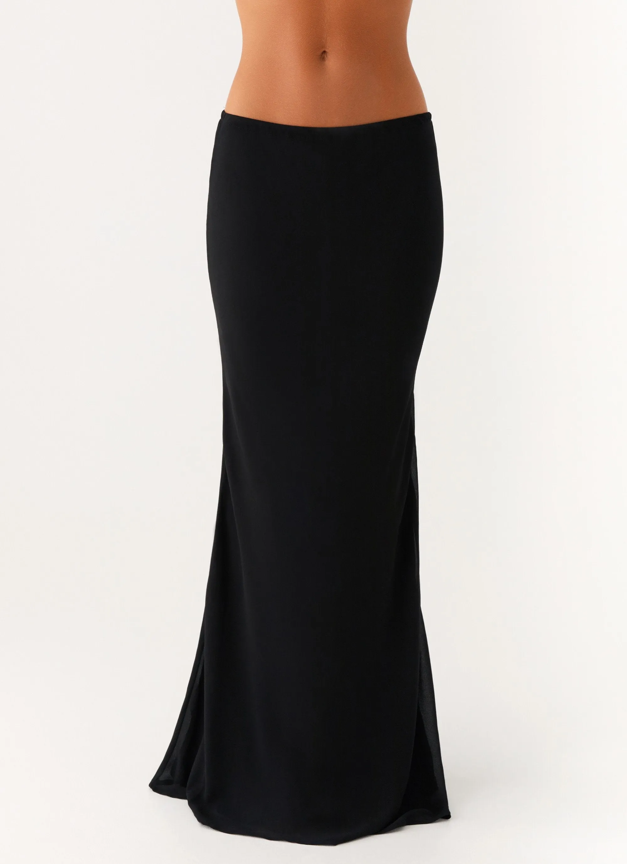 Canyon Chiffon Maxi Skirt - Black Adjustable drawstring