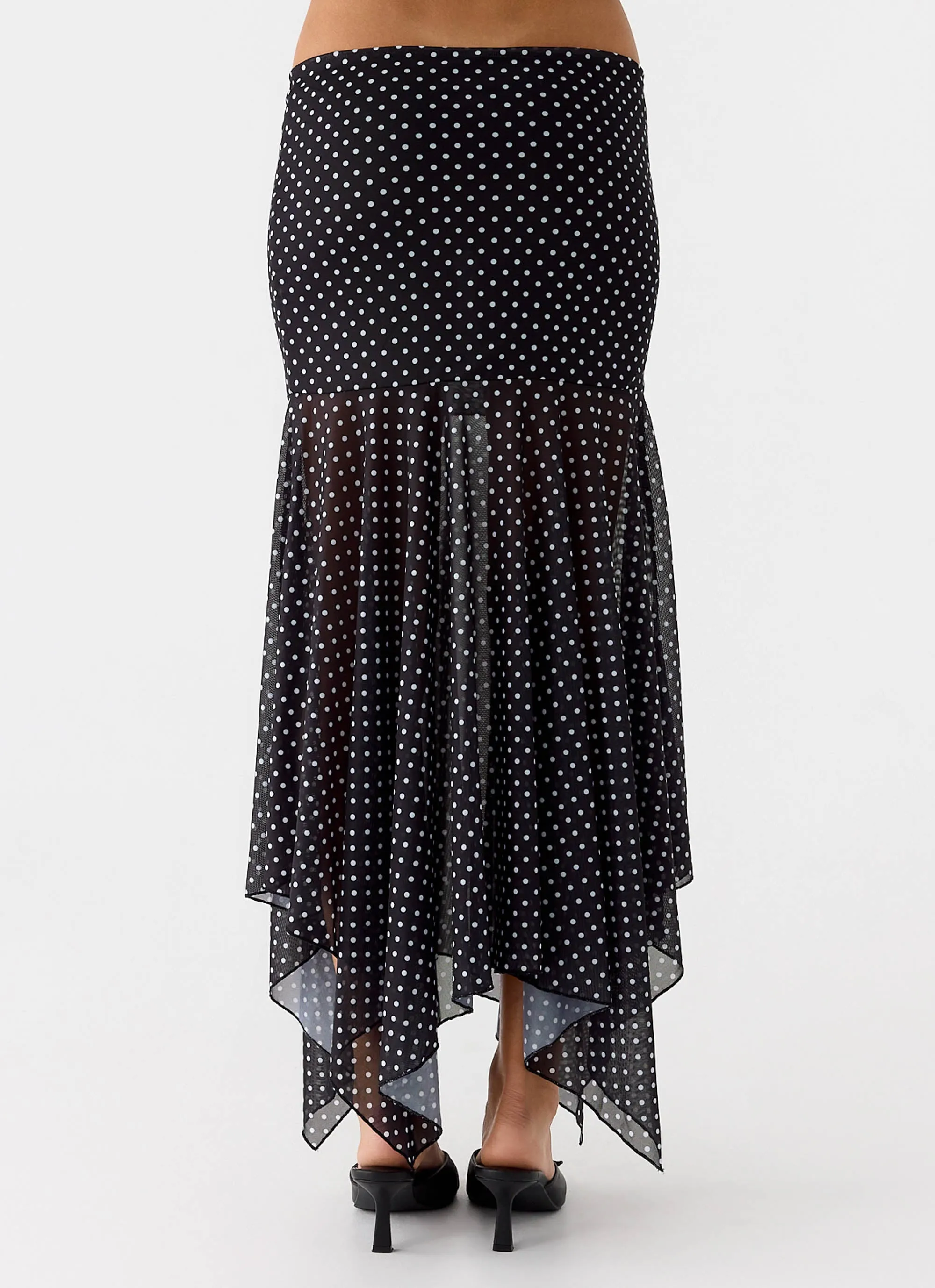 Lightweight Weave Utility Ready Buffy Maxi Skirt - Black Polkadot