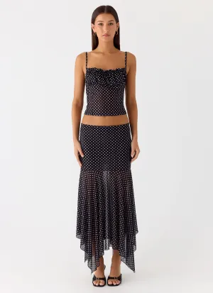 No Ride Up Technology Buffy Maxi Skirt - Black Polkadot Buffy Maxi Skirt - Black Polkadot Flexible Look