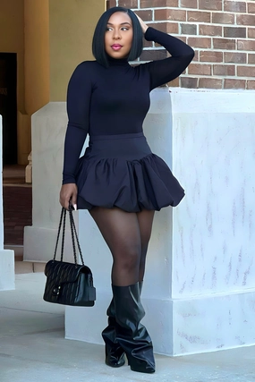 No Pull Hilary Bubble Hem Mini Skirt- Black Moisture Management OrganicCotton Hilary Bubble Hem Mini Skirt- Black