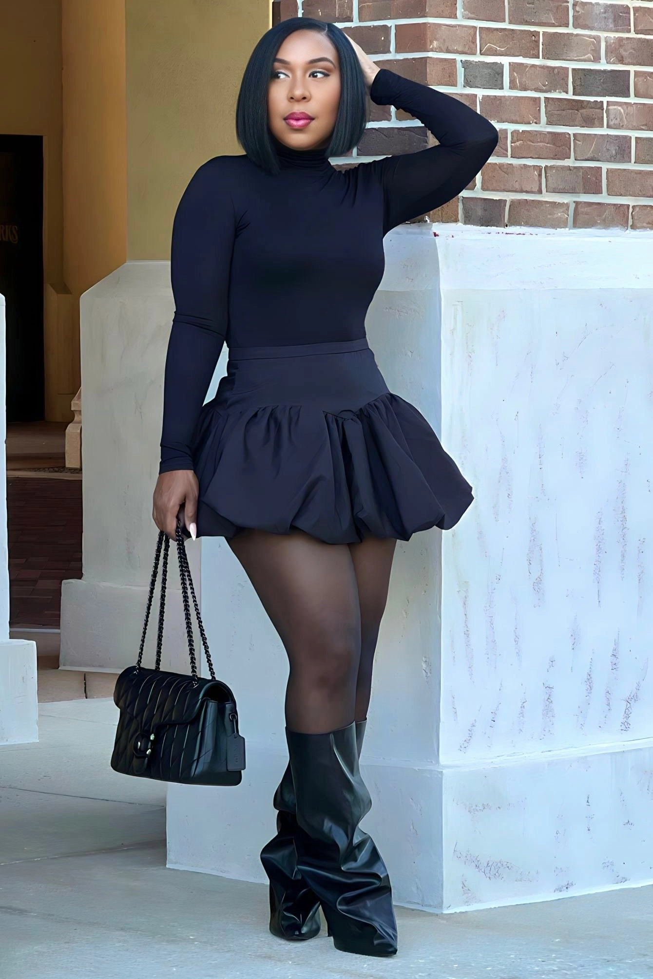 Moisture Management OrganicCotton Hilary Bubble Hem Mini Skirt- Black