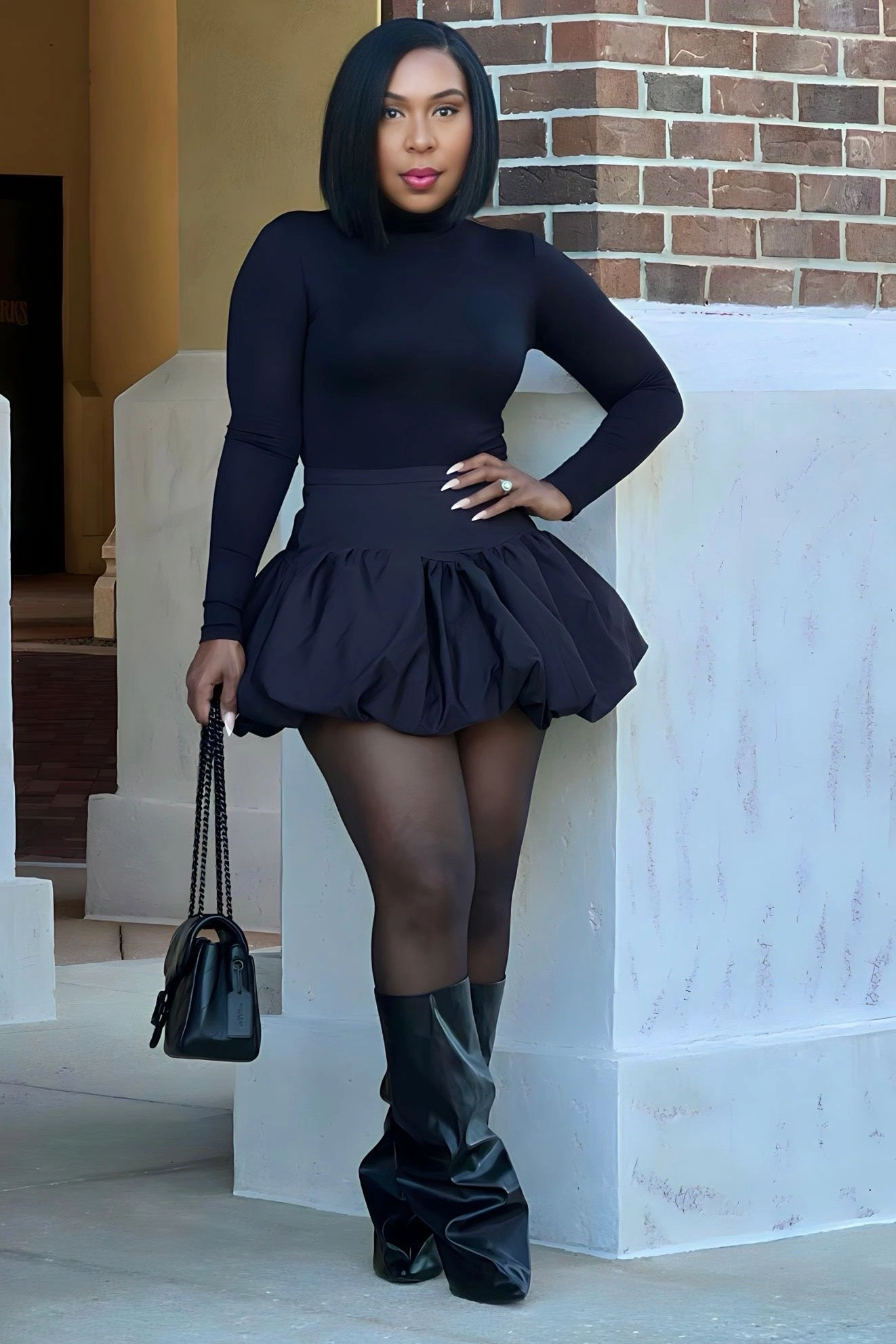 Hilary Bubble Hem Mini Skirt- Black Cozy Design