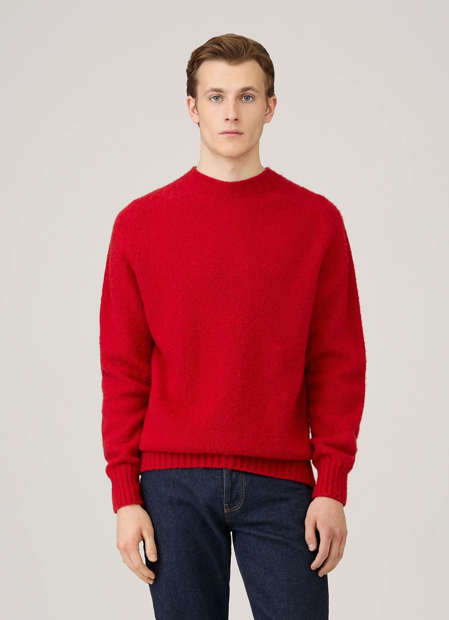Smart Fit Men's Shetland Crew Neck Jumper in Bright Red