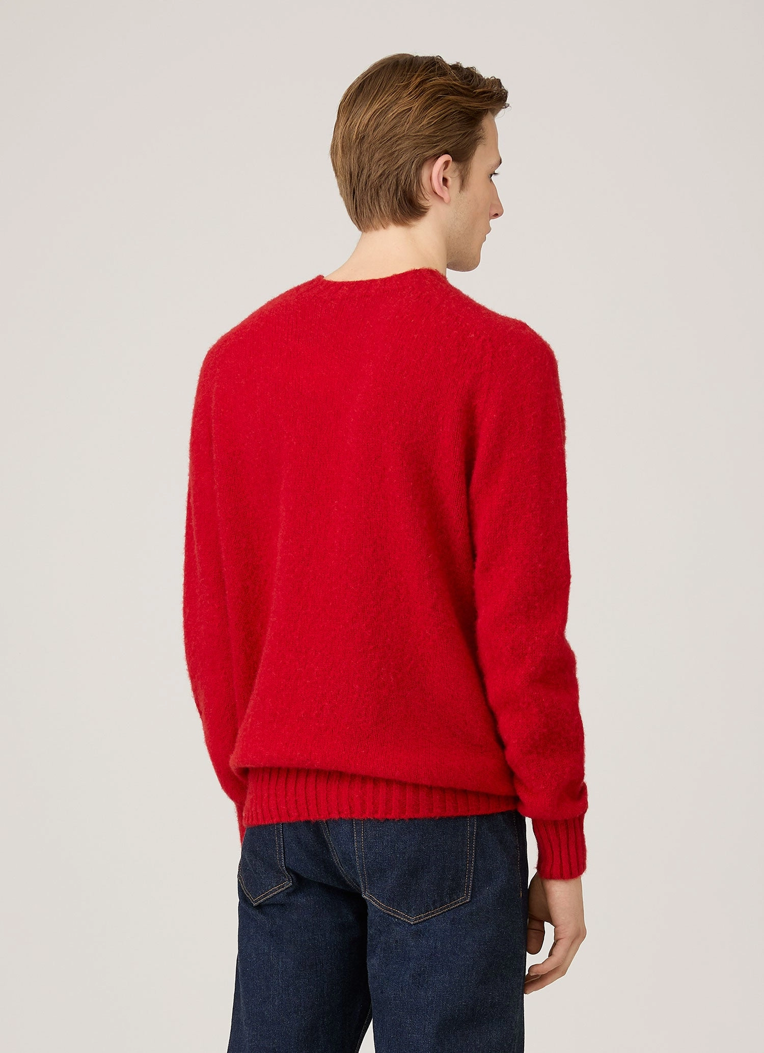 Men's Shetland Crew Neck Jumper in Bright Red Work Comfort