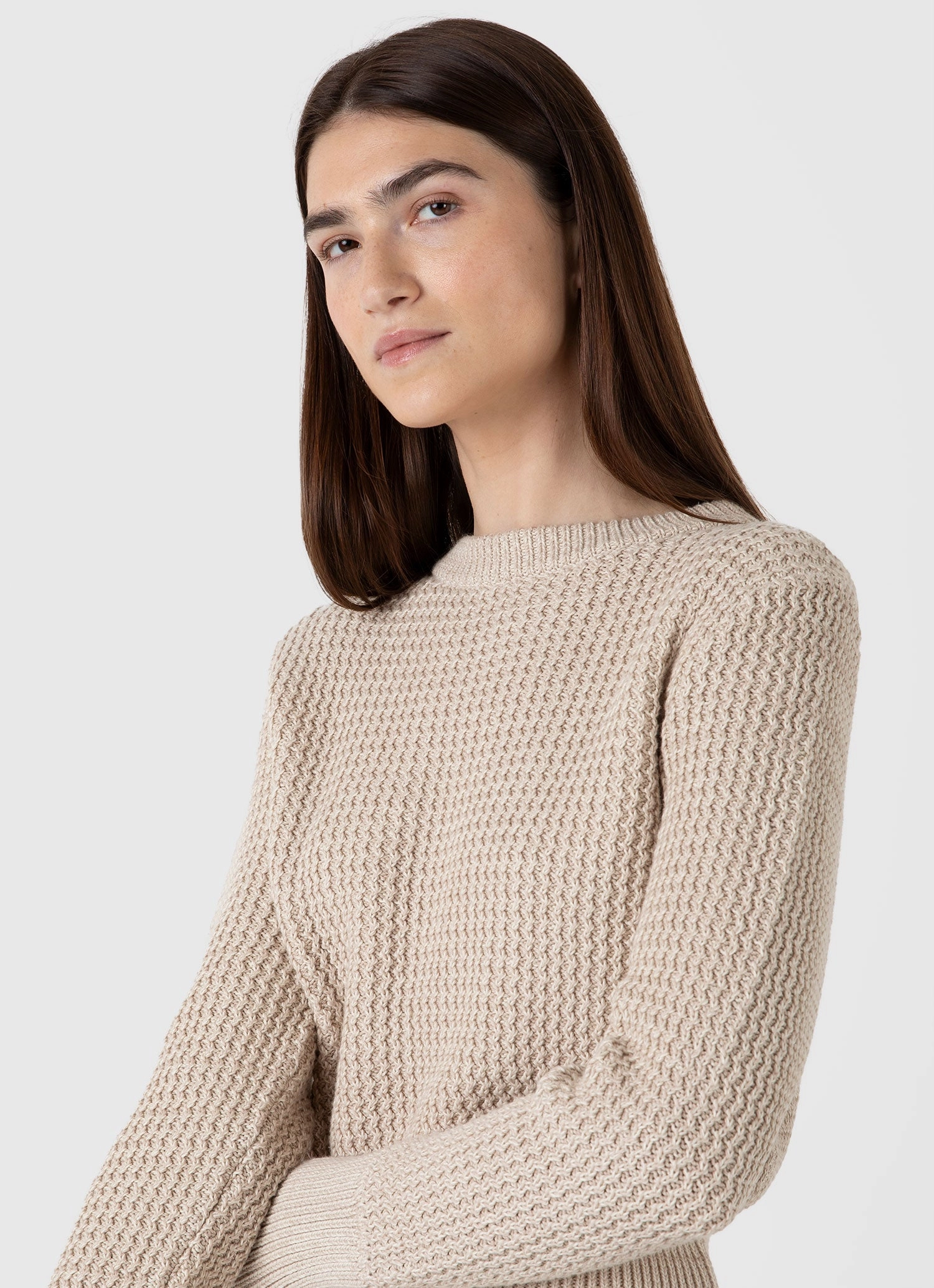 Women's Cotton Stitch Jumper in Ecru Twist Compact Style