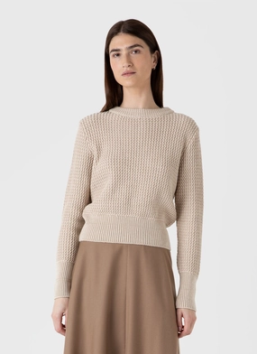 No Snag Yarn Composition Women's Cotton Stitch Jumper in Ecru Twist Women's Cotton Stitch Jumper in Ecru Twist Midweight Feel Bamboo Fiber Composition