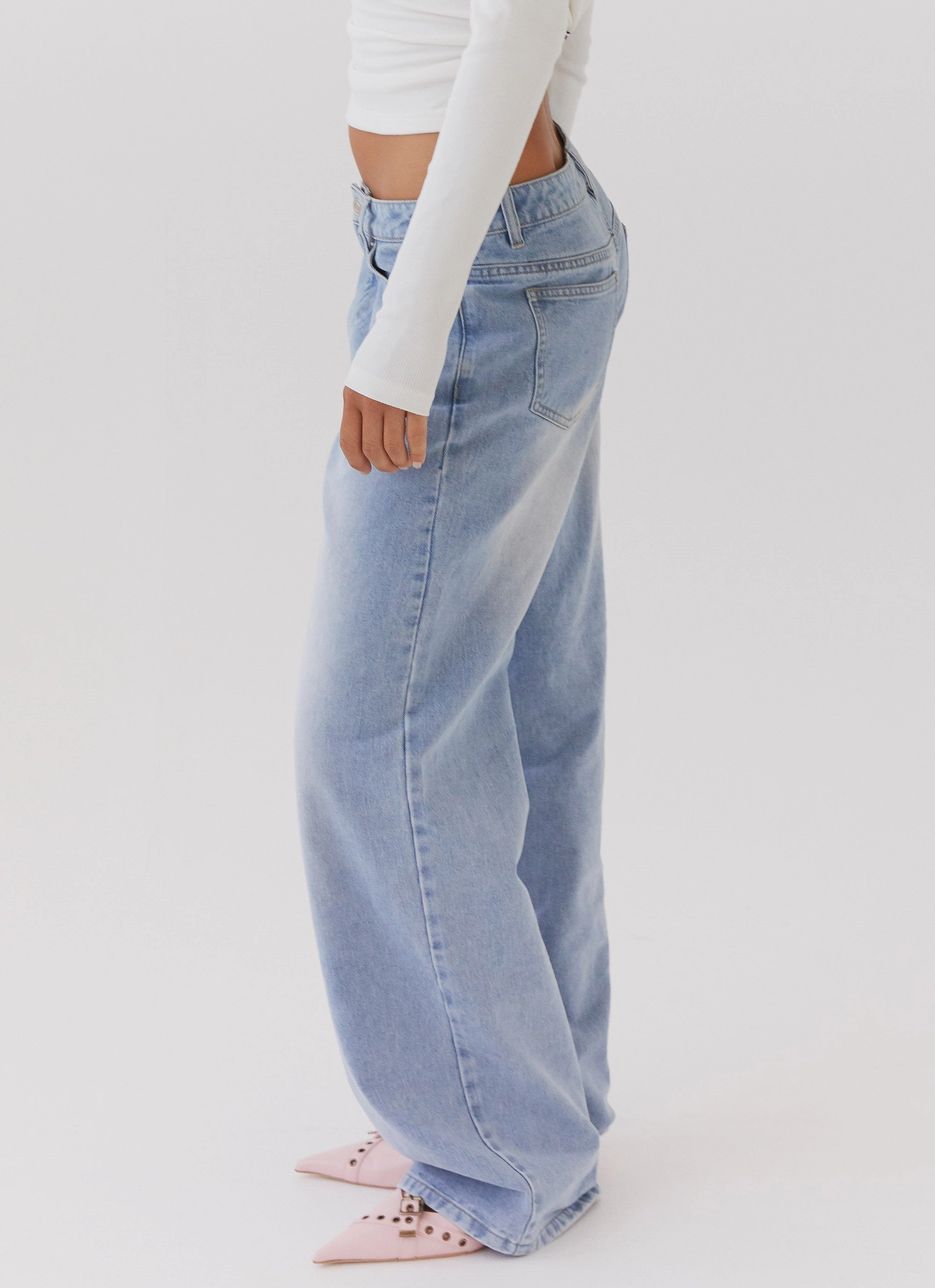 Keanna Low Rise Denim Jeans - Light Blue Corduroy texture