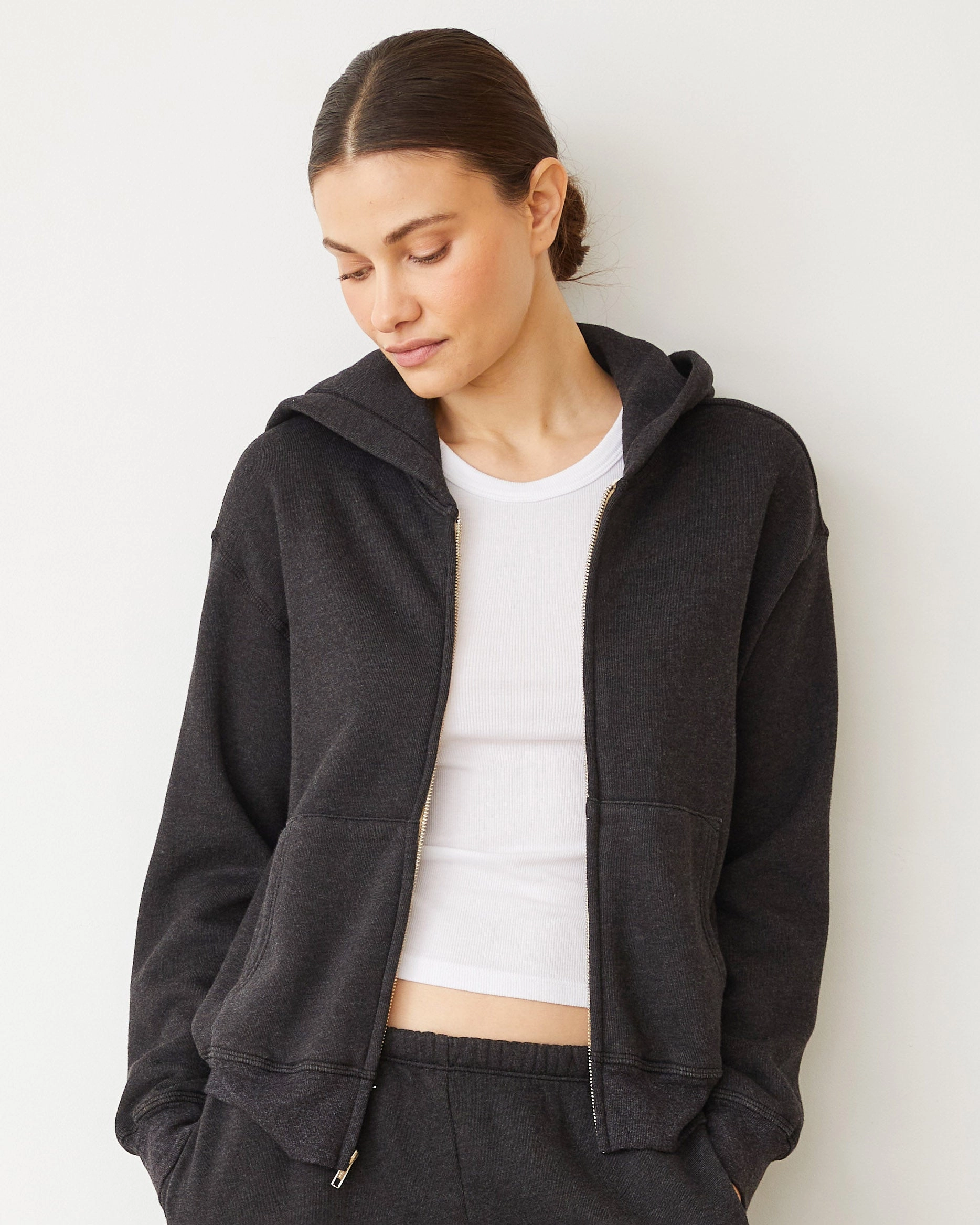 Teddy Fleece Relaxed Zip Up Hoody Textured Fabric Finish SmoothZipper