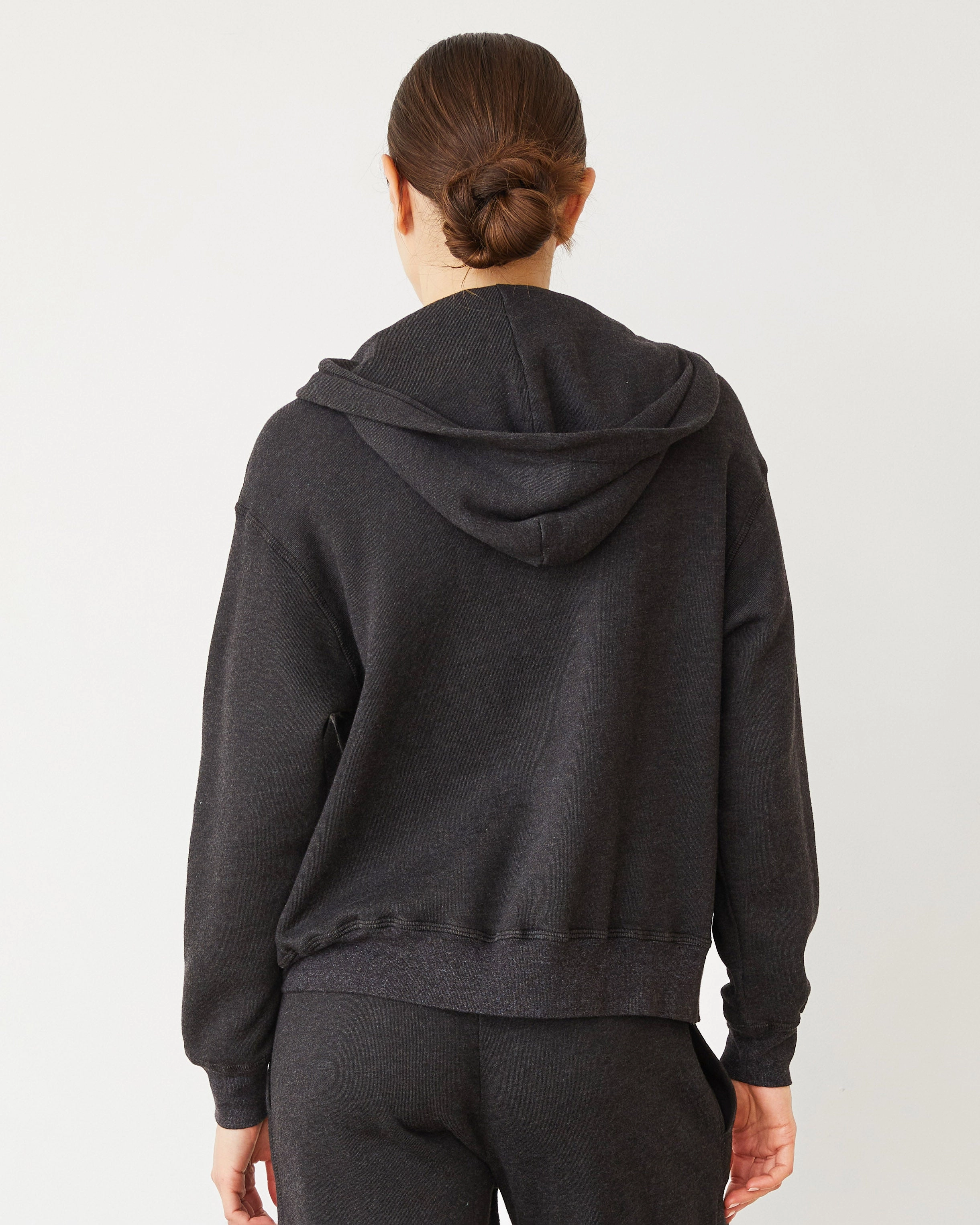 Natural Fiber Blend Garment Washed Teddy Fleece Relaxed Zip Up Hoody