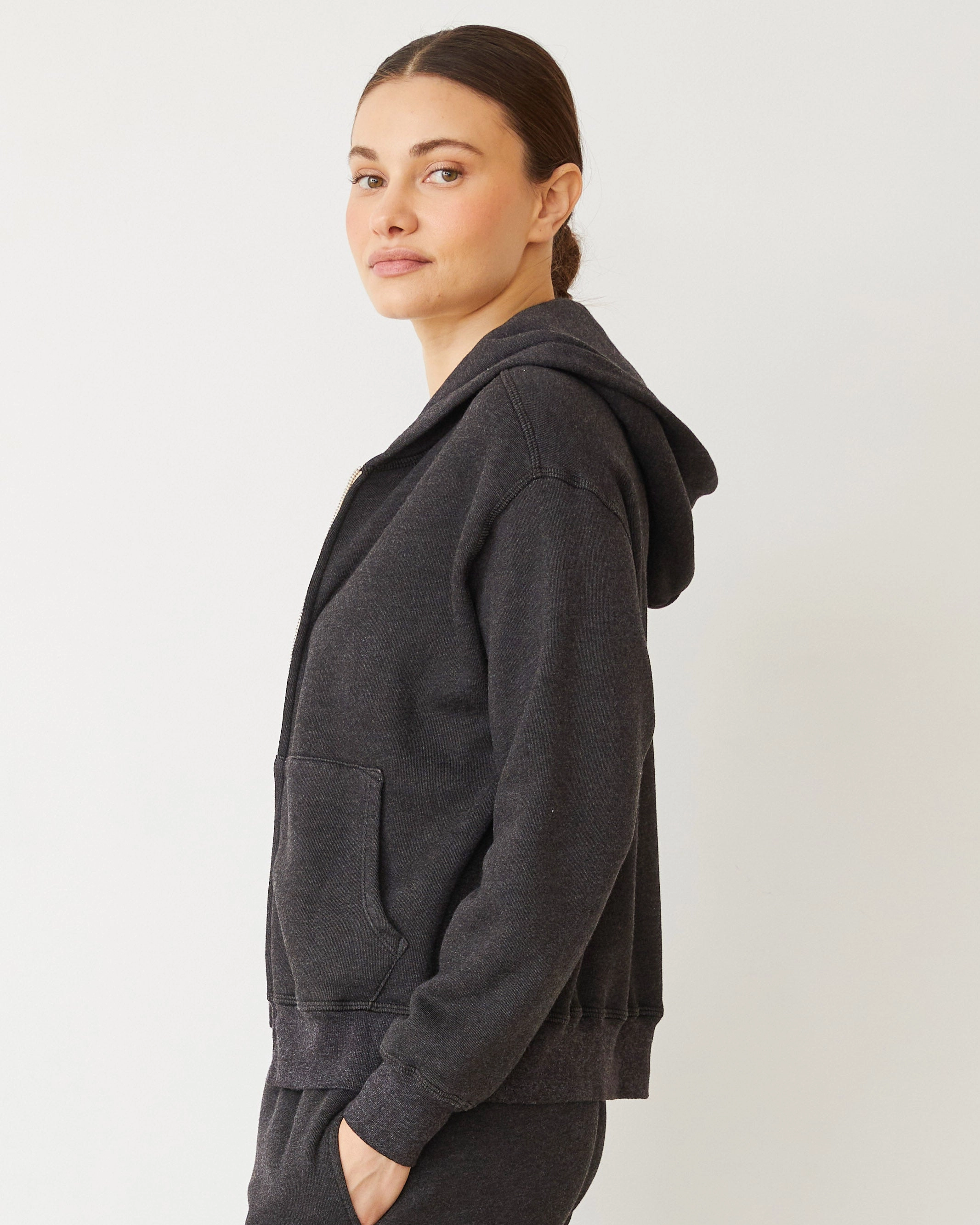 Circular Knit Technology Layered Panel Construction Teddy Fleece Relaxed Zip Up Hoody