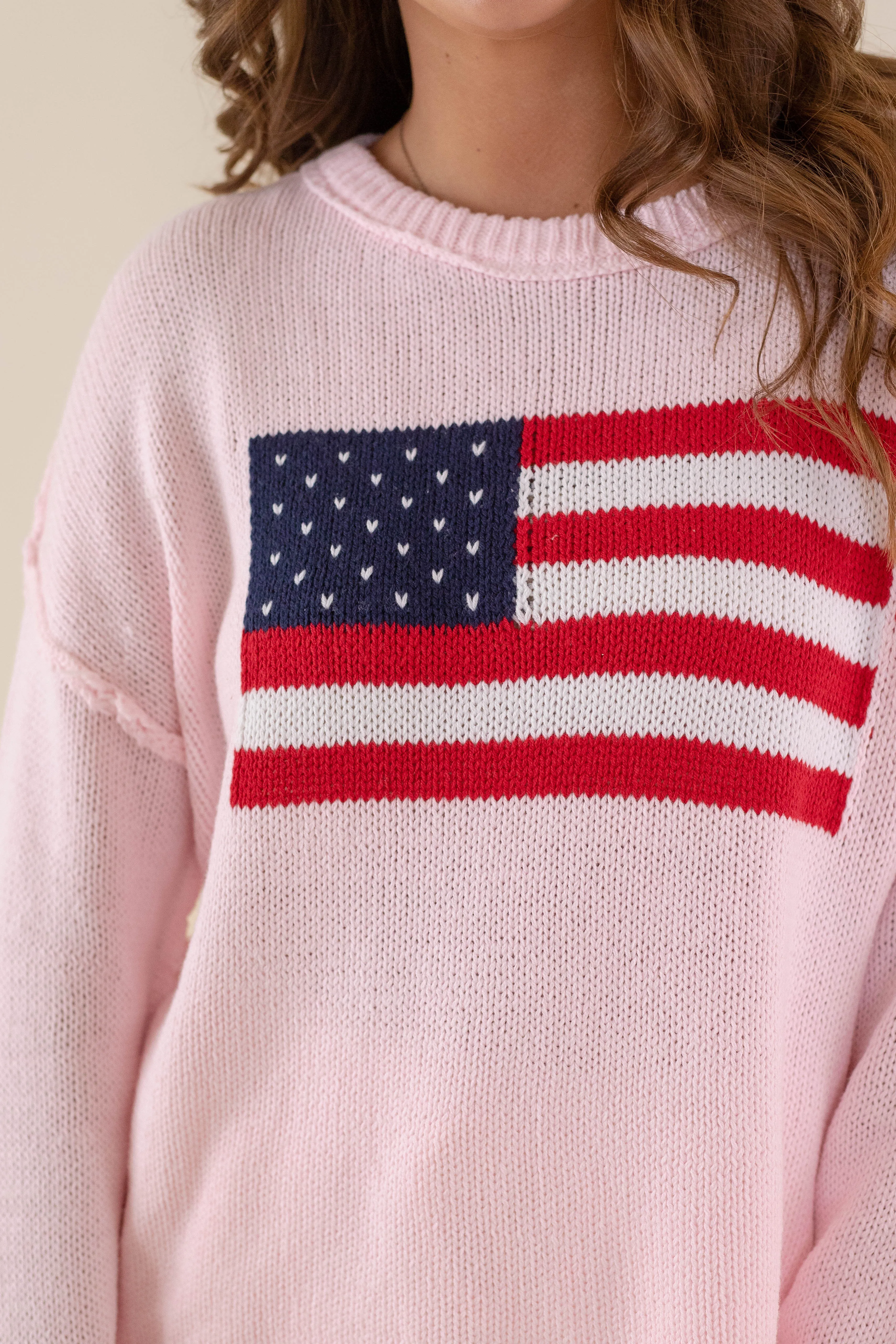 SoftTouchFinish Weighted Hem Trim RESTOCK: All American Sweater-Blush