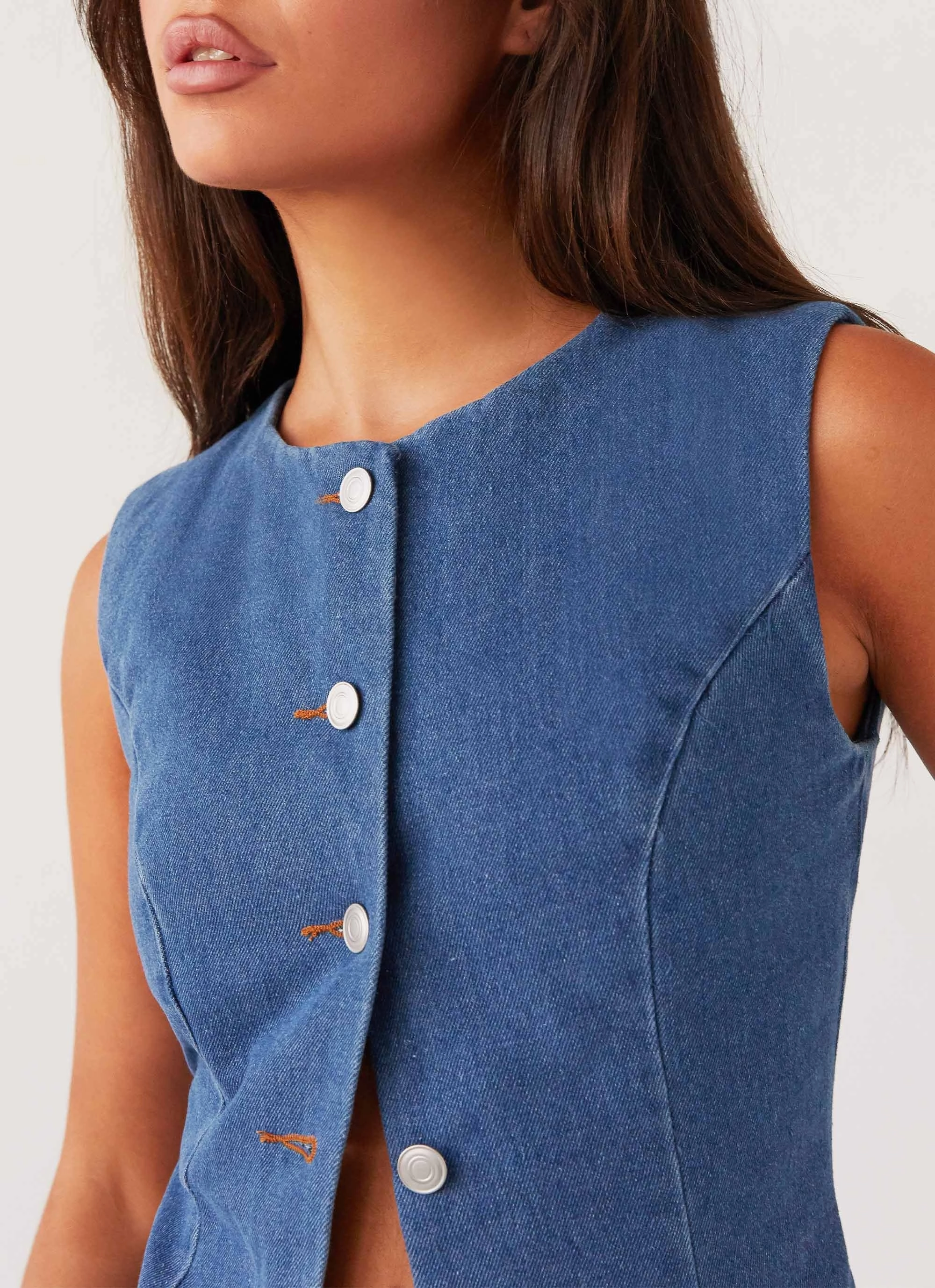 BondedShoulder summer top Born For Bordeaux Denim Vest - Indigo