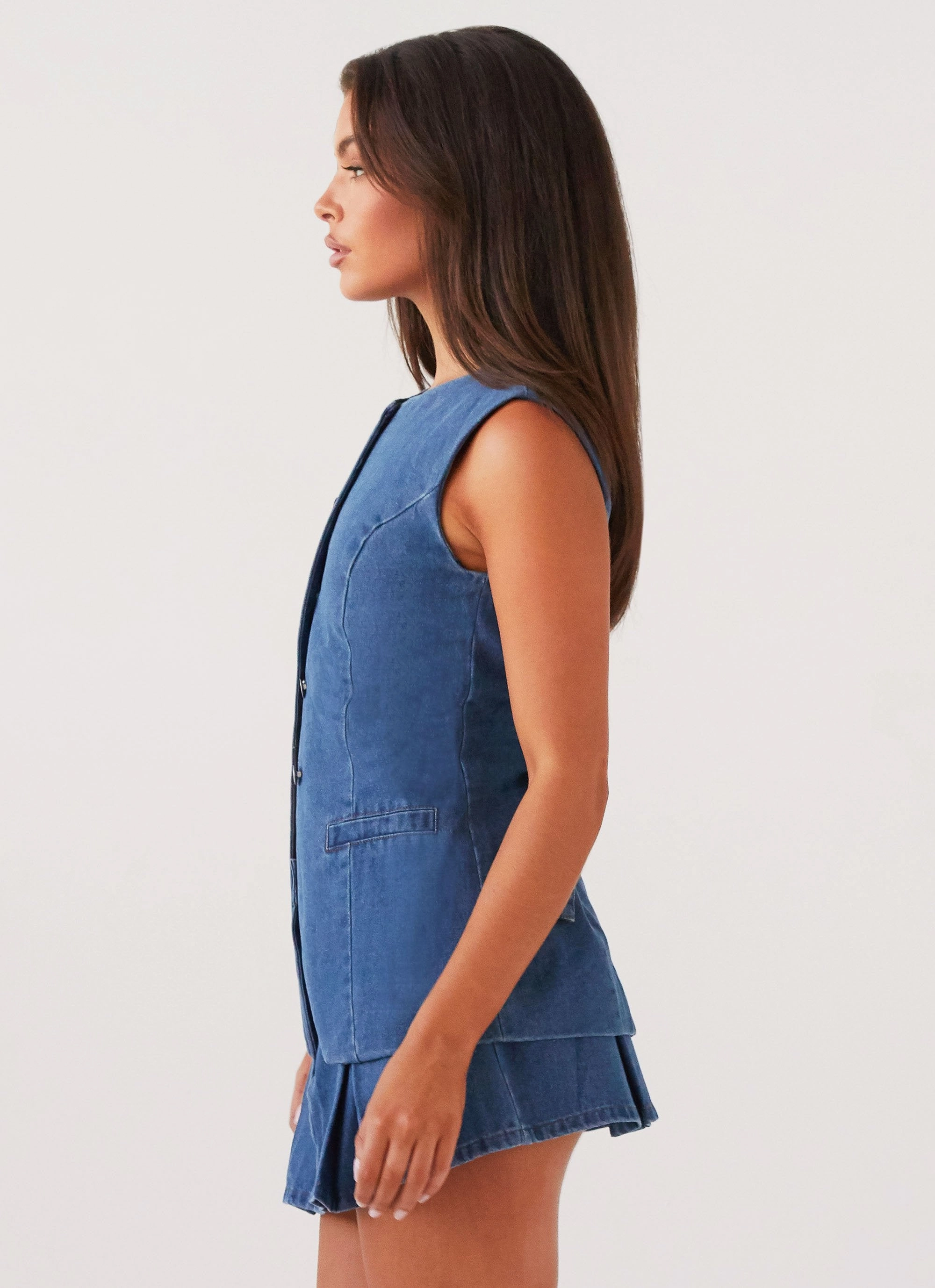 Born For Bordeaux Denim Vest - Indigo Formal Wear Flexible Neckline