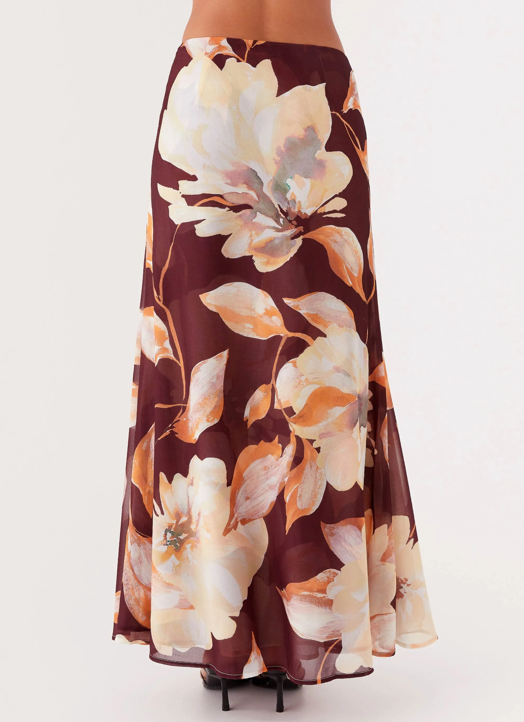 No Ride Fit HypoallergenicFabric Camellia Maxi Skirt - Brown Floral