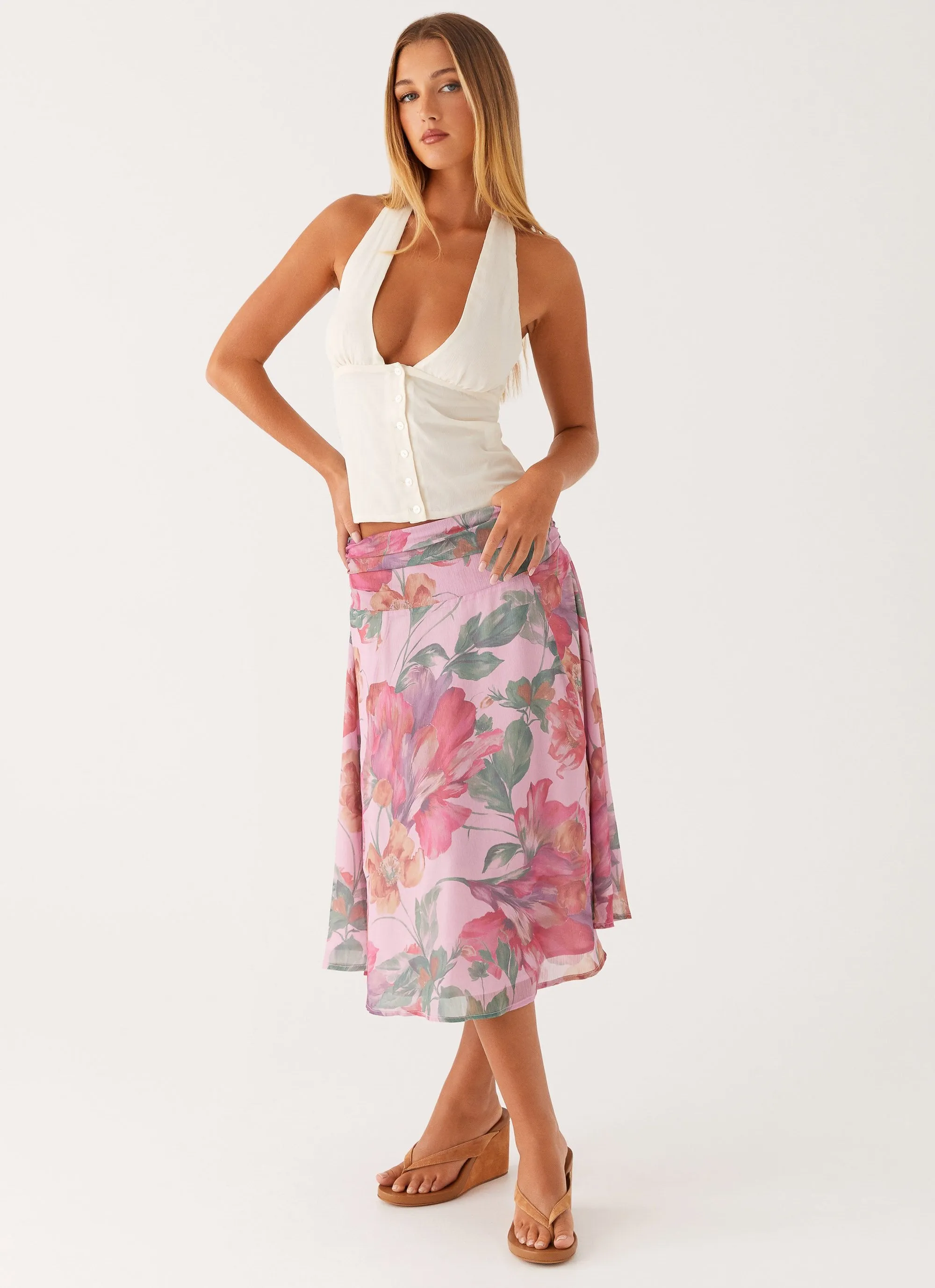 Perfect Layer Valley Midi Skirt - Pink Floral