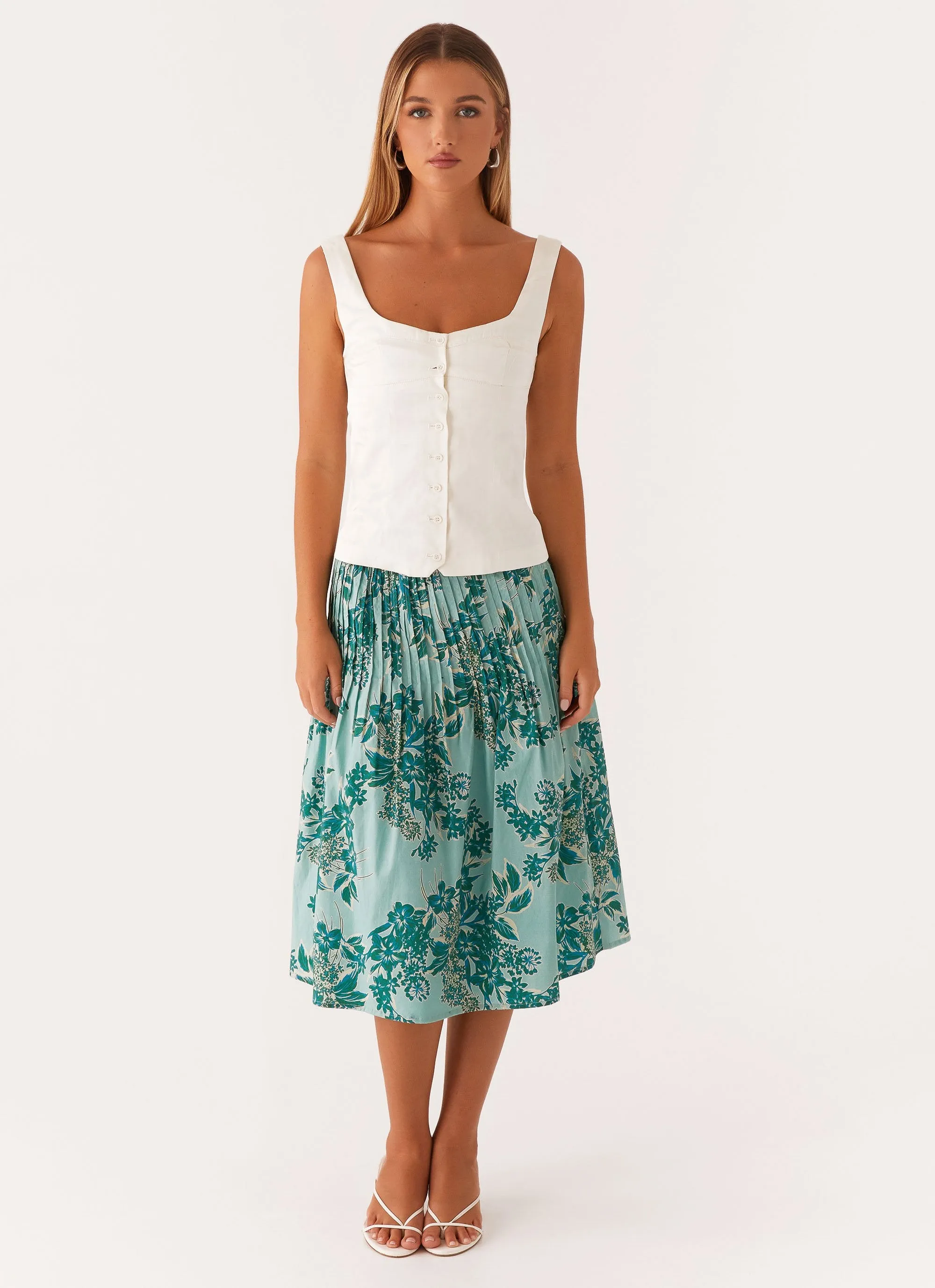 Comfy All-Day Versatile Wear Dreamscape Midi Skirt - Cloud Nine Floral