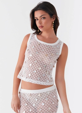 Non Constricting Neckline Whitehaven Shell Tank Top - White Whitehaven Shell Tank Top - White Water Gear Zipper-Front