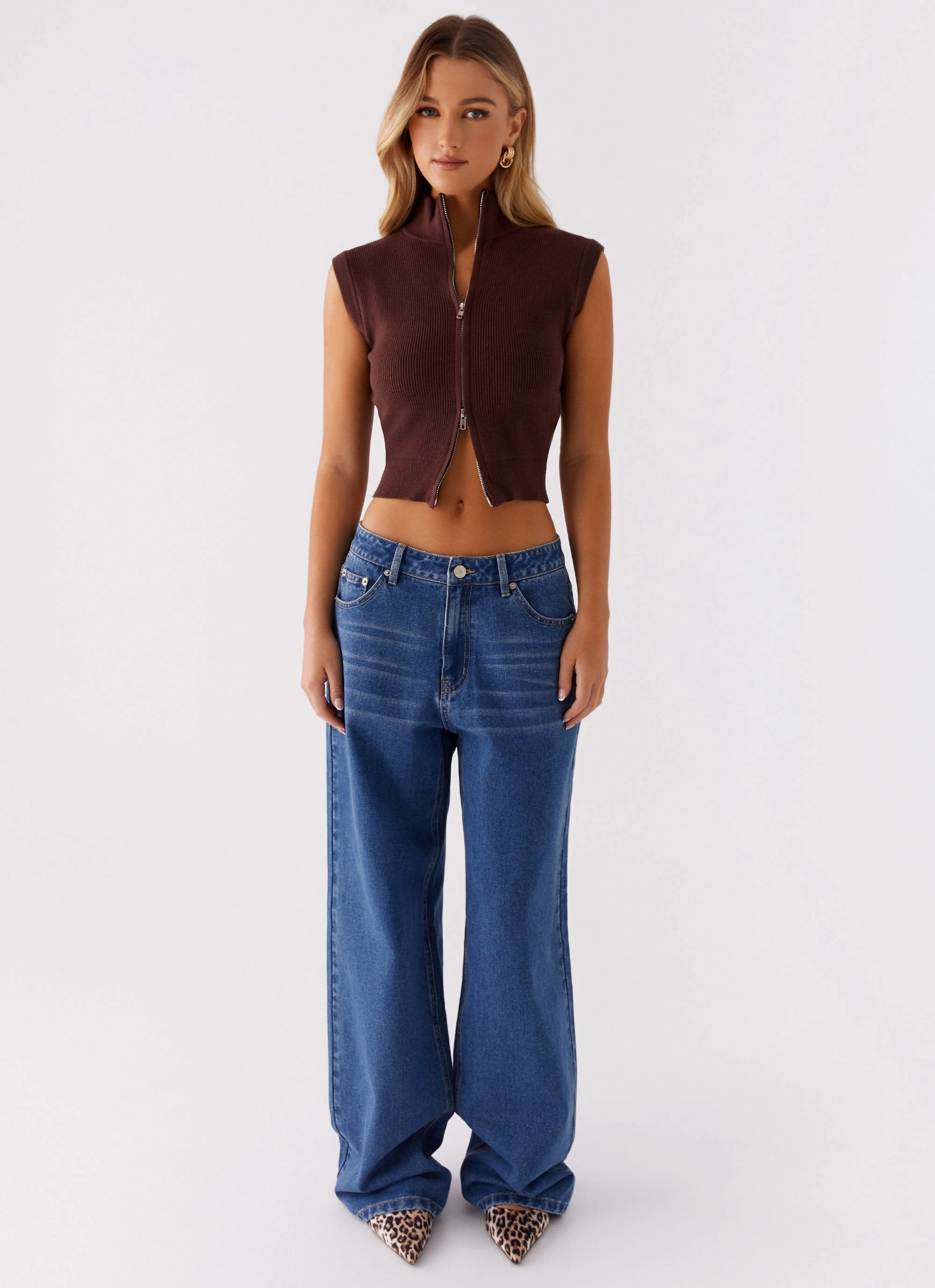 Low Profile Stitching Double Stitched Hem Keegan Knit Vest - Chocolate