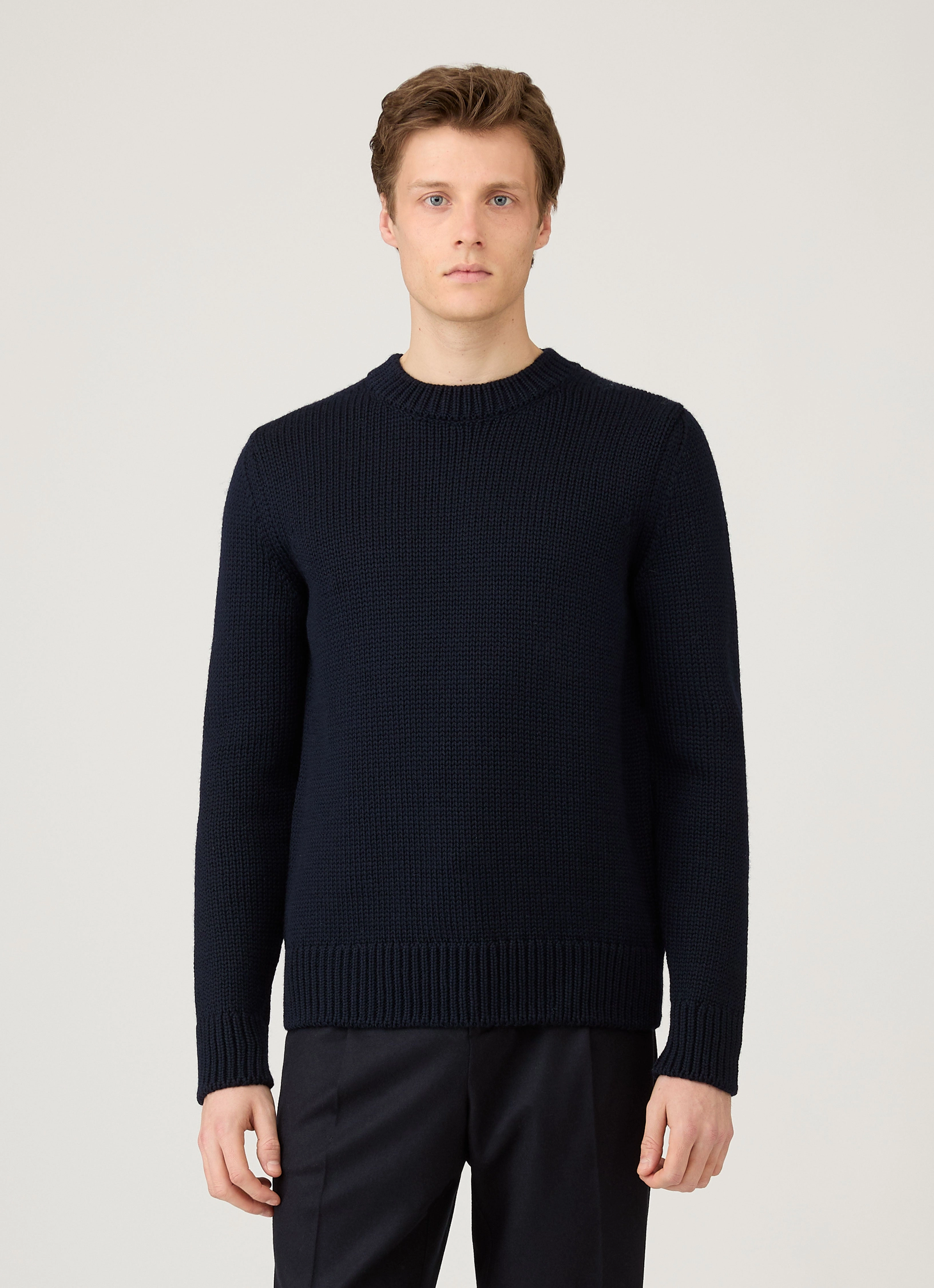 Men's Fisherman Jumper in Navy Turtleneck Variation Merino Wool