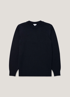 Men's Fisherman Jumper in Navy Elastic Edging
