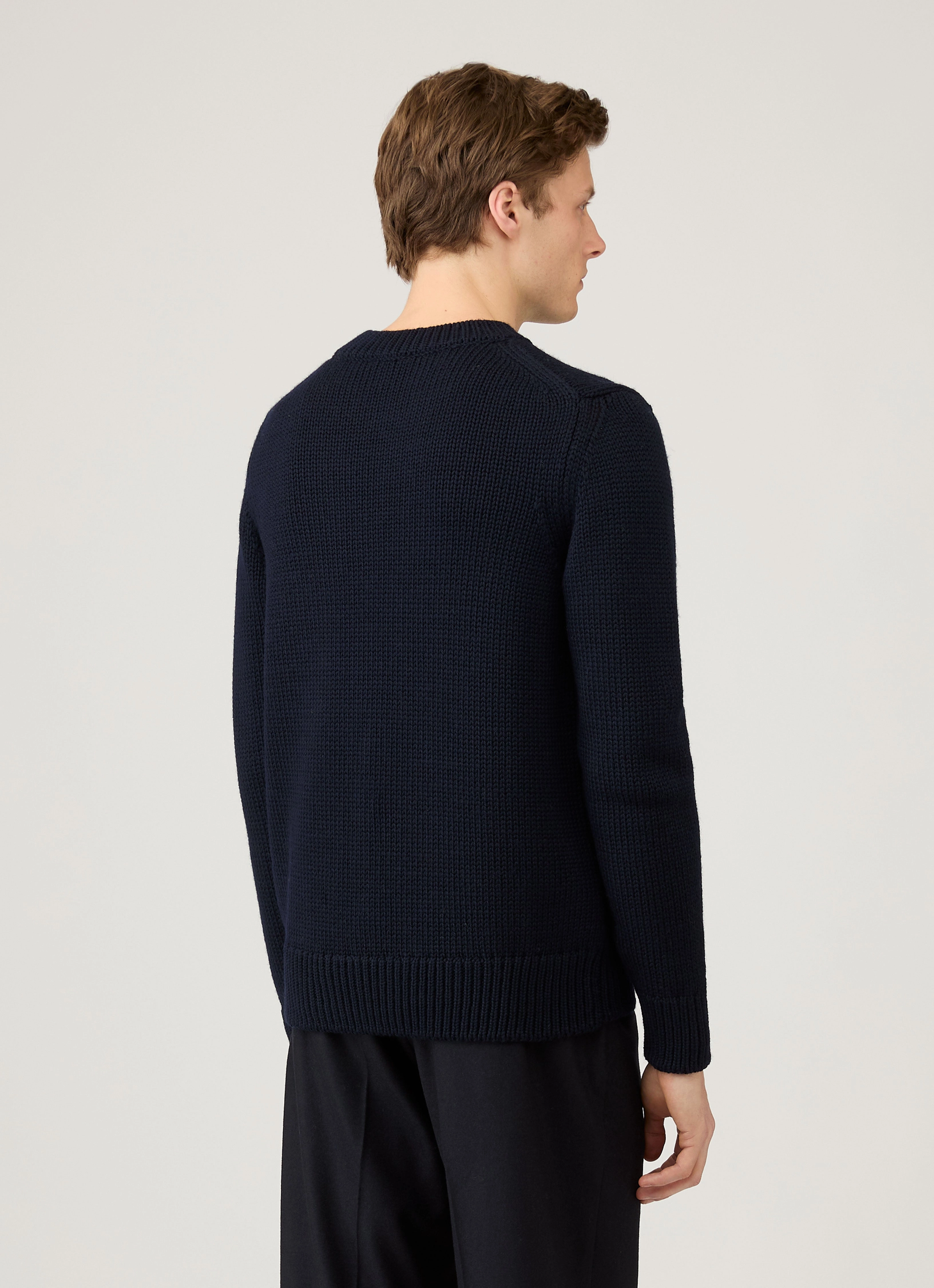 Men's Fisherman Jumper in Navy Warm Essentials Compact Knit Technique