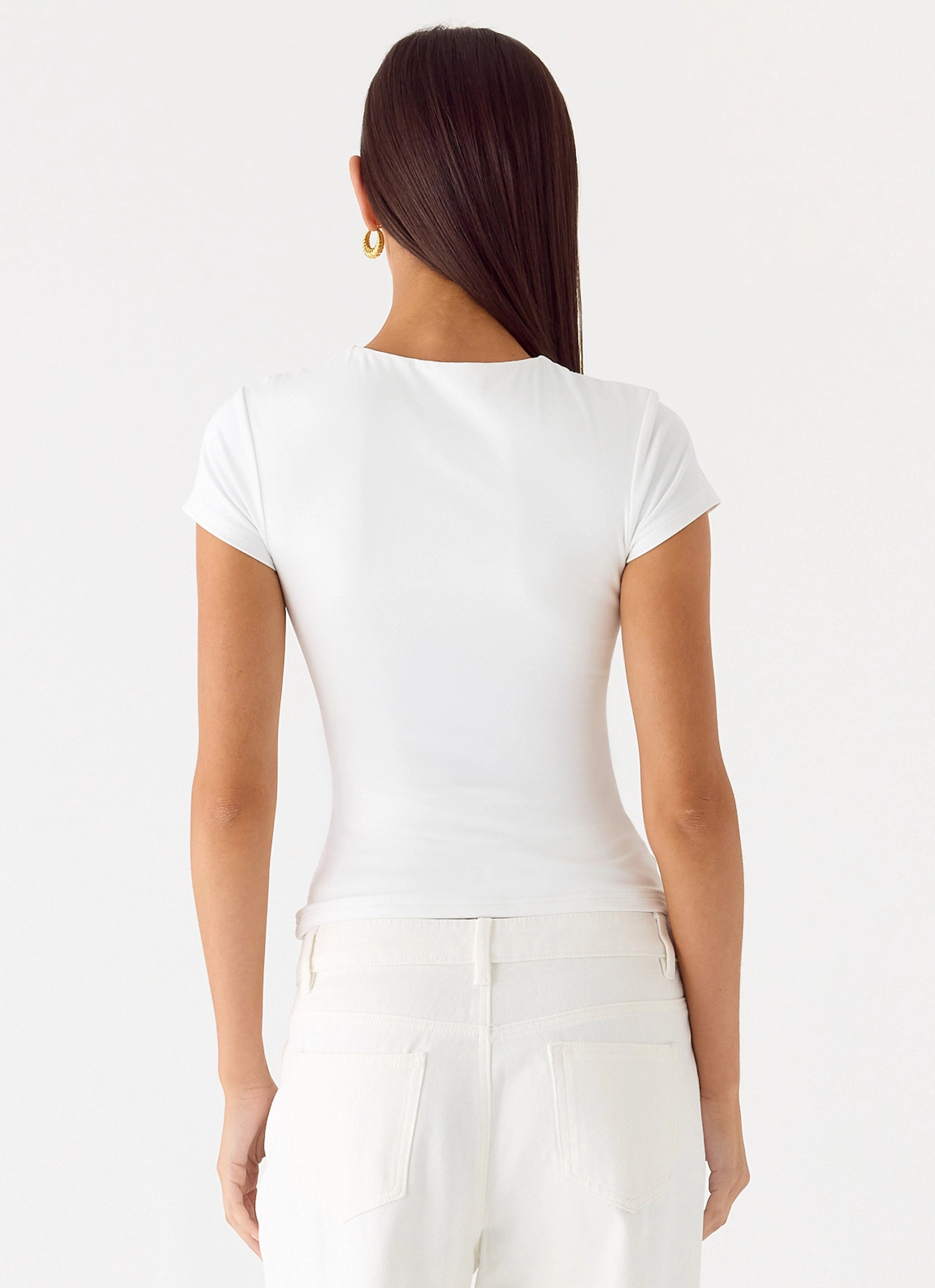 About You Top - White Self Fabric Tie Closure HighStrength Threadwork