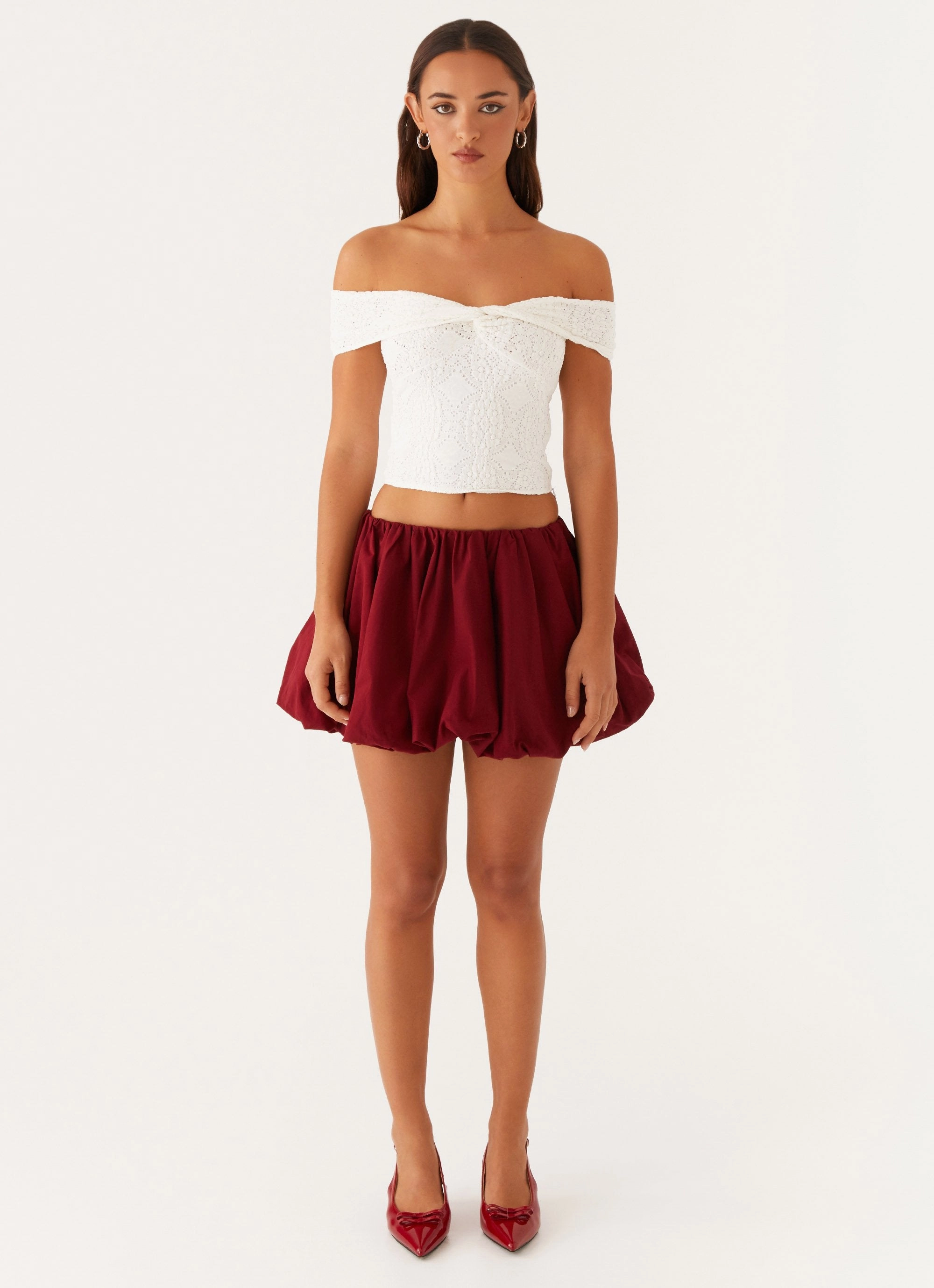 Layered Panel Construction Weighted Hem Trim Meryll Twist Top - White