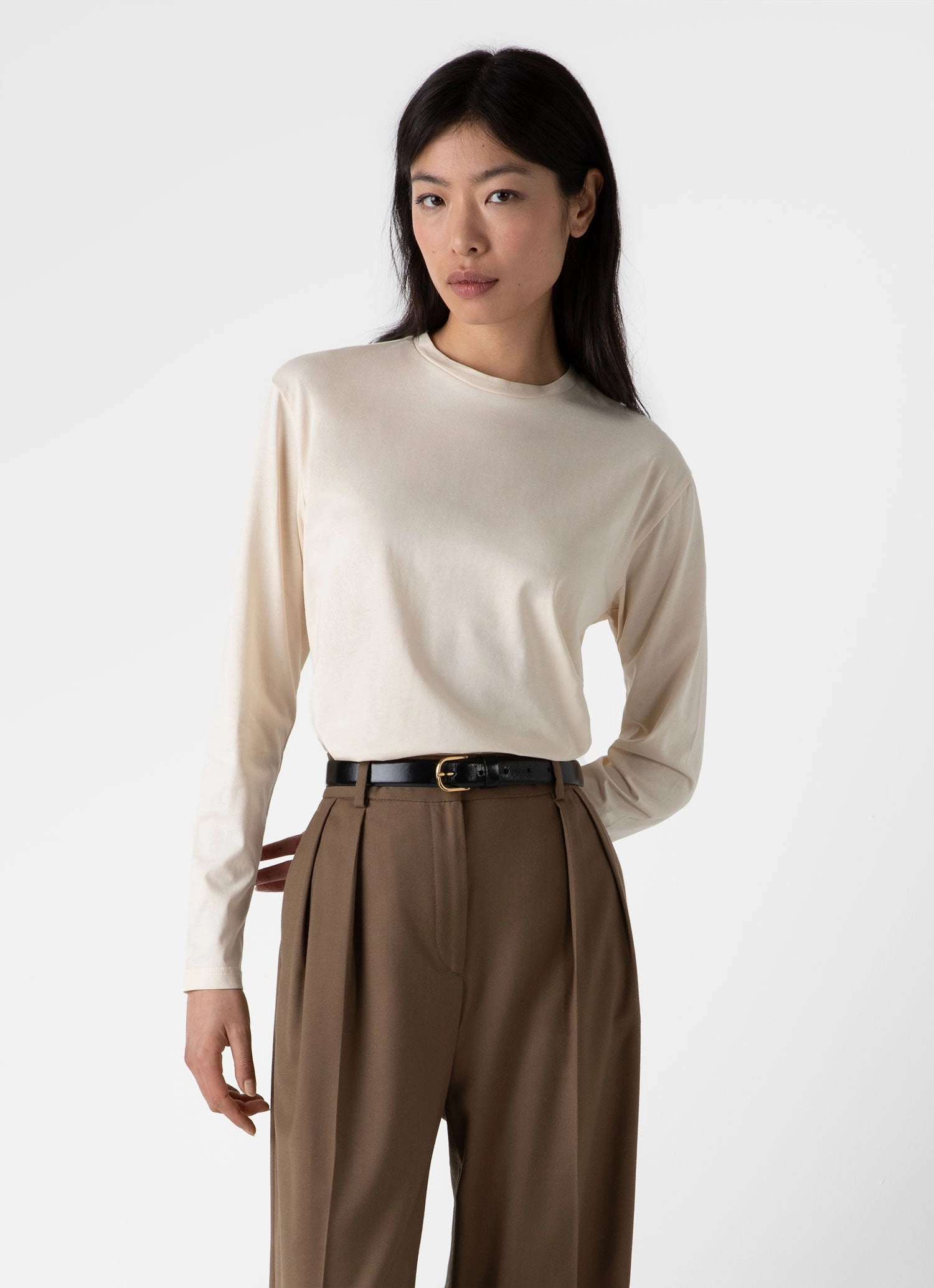 Women's Long Sleeve Boy Fit T-shirt in Undyed Trendy