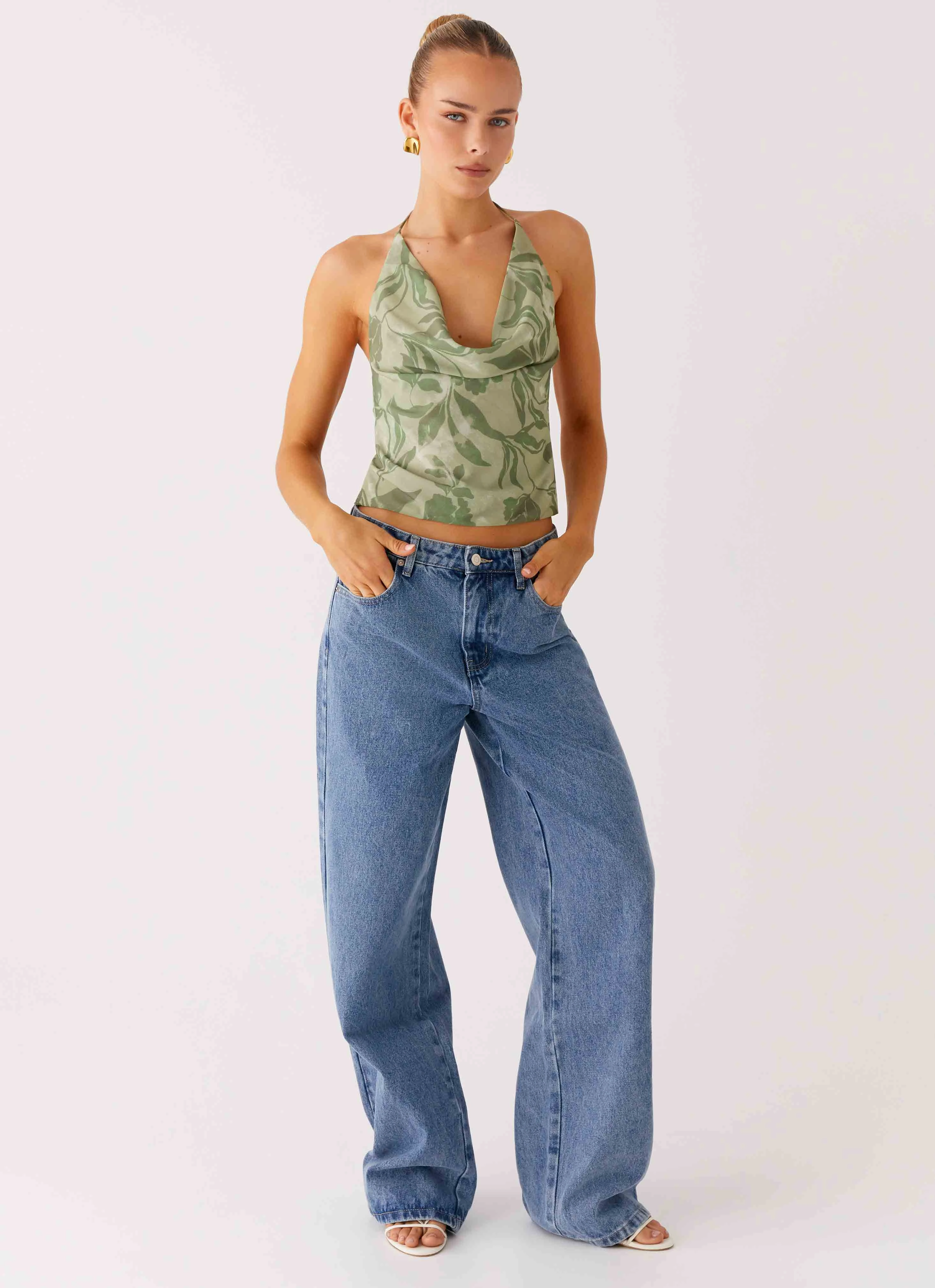 Yarn Dyed Fabric Elspeth Cowl Top - Jade Fern