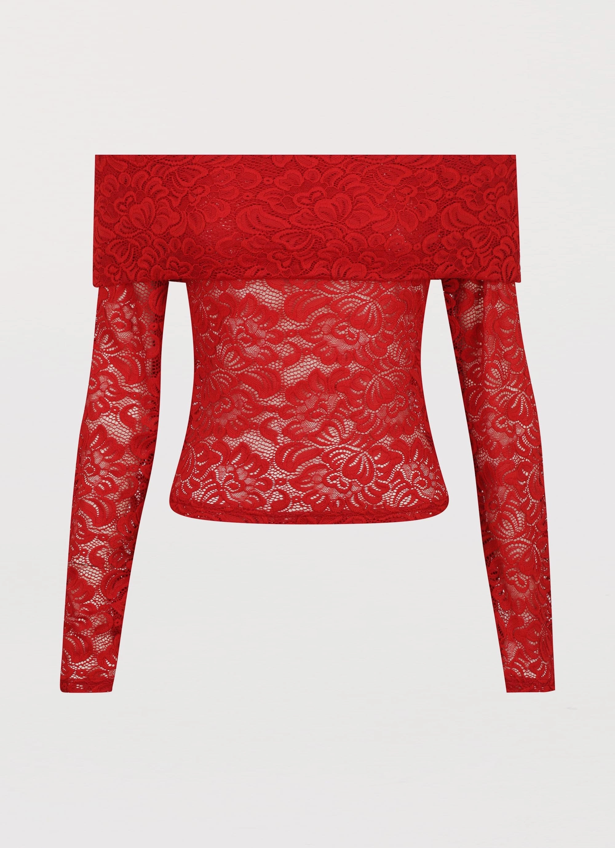 Zephyra Lace Long Sleeve Top - Red UVProtection Coating FlexibleNeckline