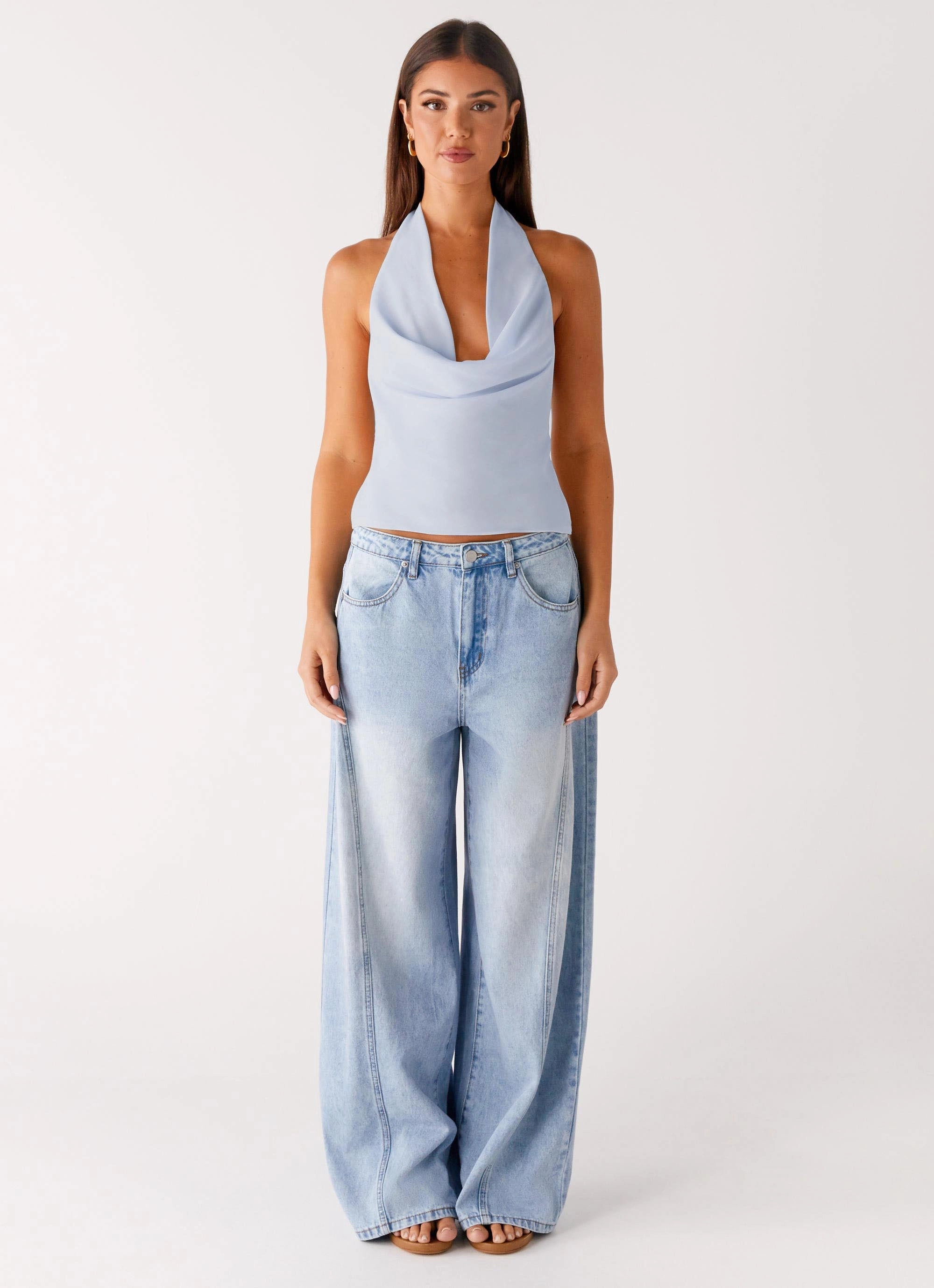 Charli Cowl Top - Blue Lightweight Fabric elegant design