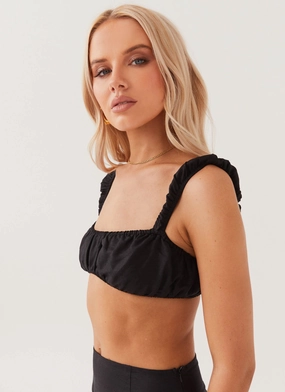 Non Restrictive Waistband Valencia Villa Bralet Top - Black Casual Tee Valencia Villa Bralet Top - Black